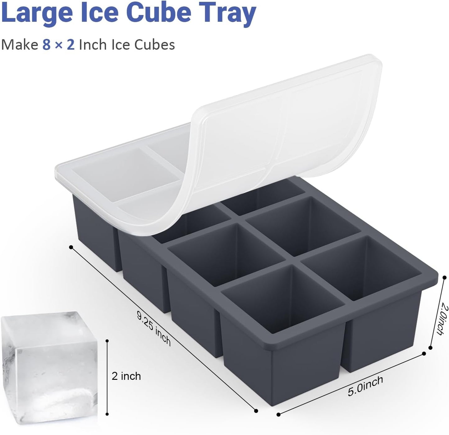 Large Ice Cube Trays for Whiskey: GGOW Big Silicone Ice Cube Trays 2Inch - Huge Square Ice Cubed Tray for Whisky and Cocktail