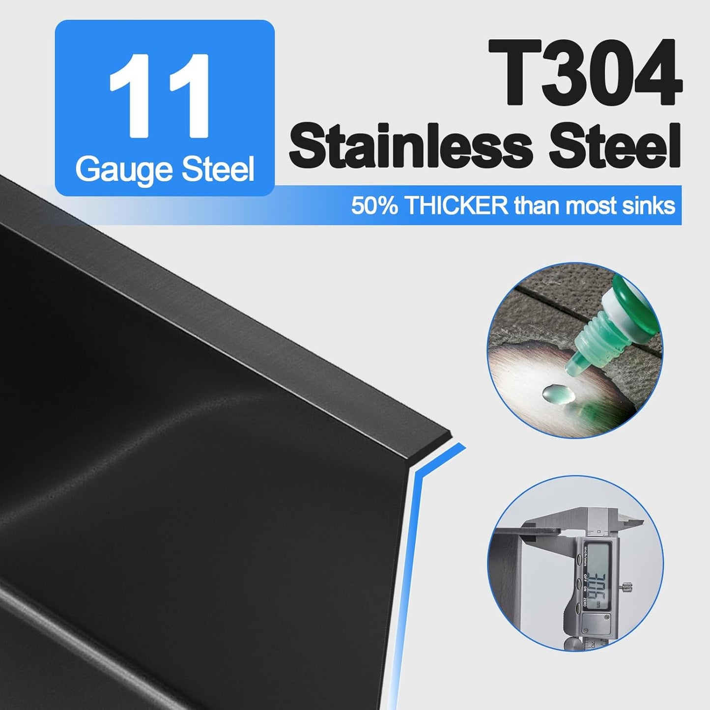 22x18 Inch Drop in Kitchen Sink, Handmade 304 Black Stainless Steel Sink, 9" Deep Single Bowl, Topmount with 2 Holes, R10 Tight Corner, for Modern Kitchen/RV/Bar Sink