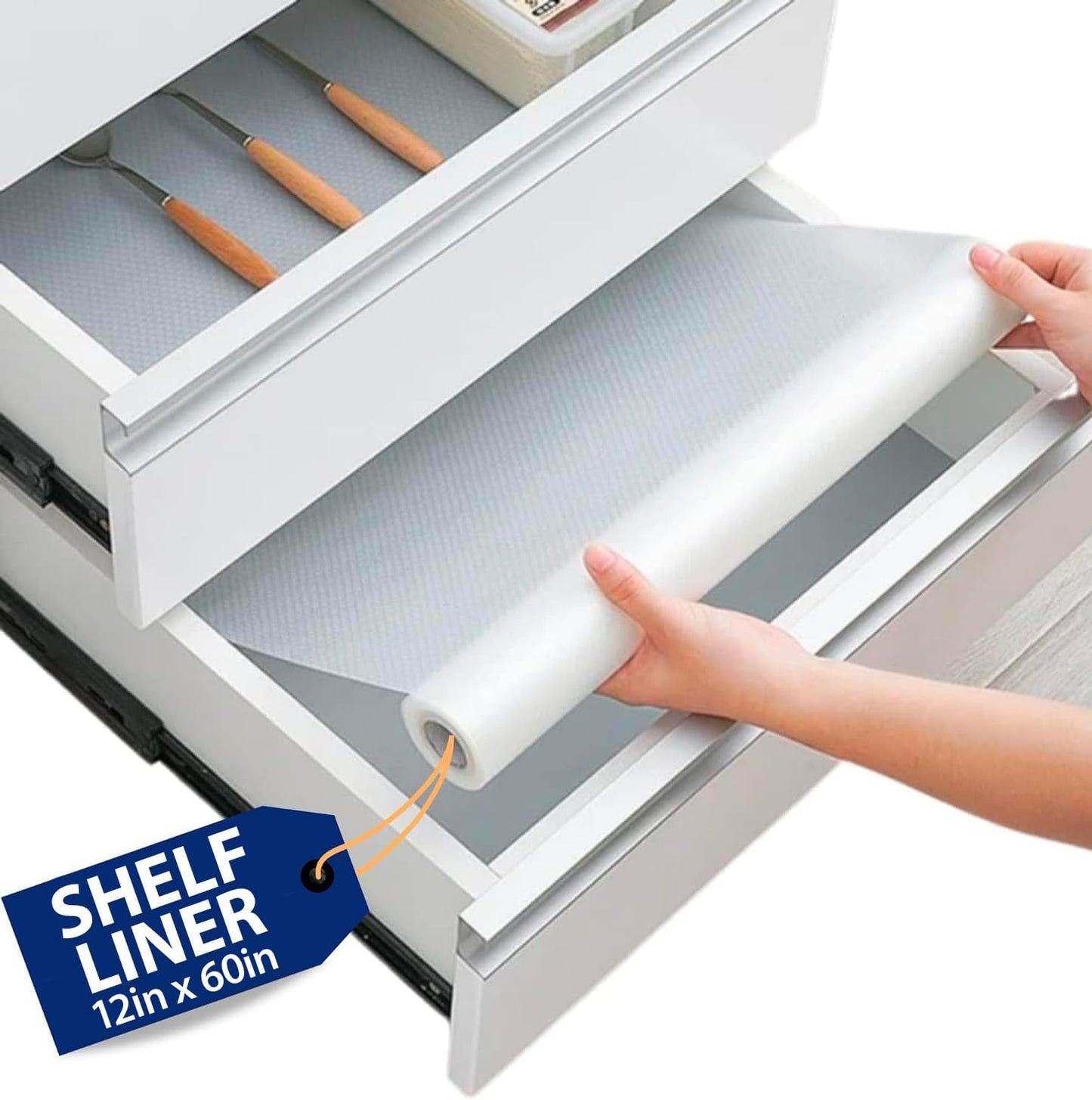 Shelf Liner Drawer Liner for Kitchen Cabinets Non-Adhesive by Linda’s Essentials (12 x 60 Inches) - Non-Slip Easy Clean Kitchen Cabinet and Cupboard Protector, Waterproof Mat, Clear Roll