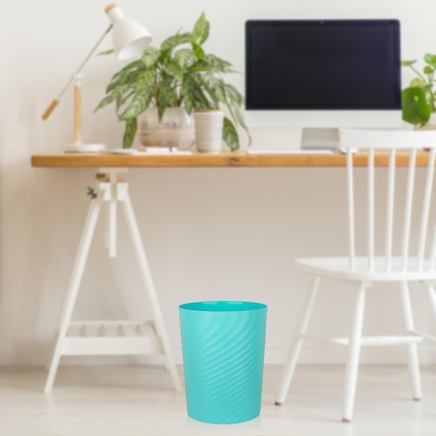UUJOLY Plastic Small Trash Can Wastebasket, Garbage Container Basket for Bathrooms, Laundry Room, Kitchens, Offices, Kids Rooms, Dorms, (Light Blue, 1.8 Gallon)