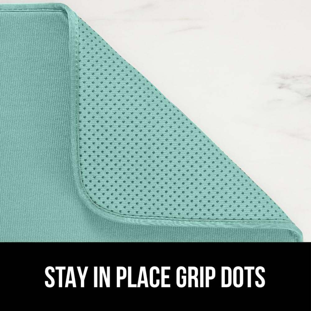 GORILLA GRIP Ultra Water Absorbent Microfiber Dish Drying Mat, 18x24, Quick Dry Thick Mesh, Slip Resistant Pad for Sink Dishes or Under Rack, Kitchen Counter Accessories, Machine Wash Mats, Mint