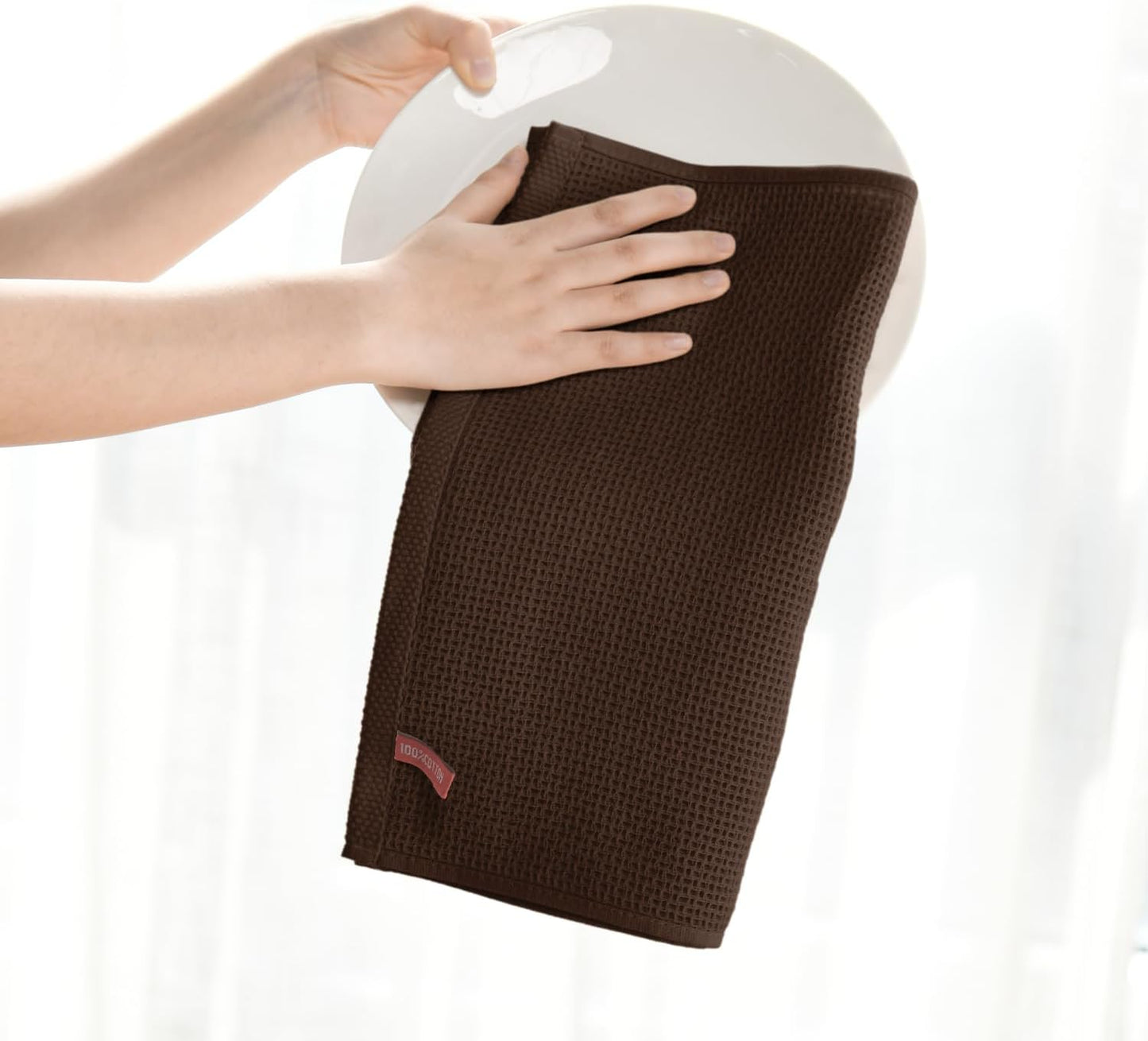 Artoid Mode 100% Cotton Dark Coffee Waffle Weave Kitchen Dish Cloths, 13x28 Inch Ultra Soft Absorbent Quick Drying Kitchen Dish Towels Set of 4