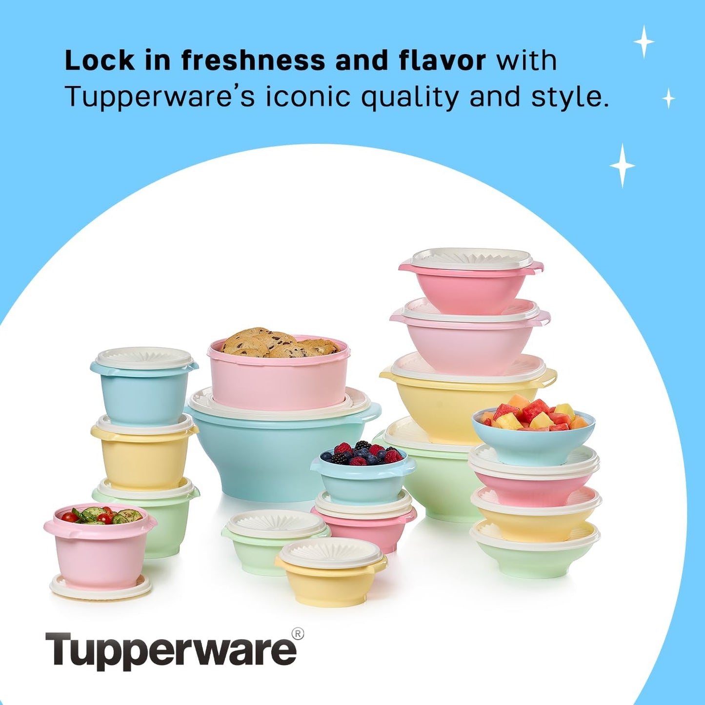 Tupperware Heritage Collection, 36 Piece Food Storage Container Set in Vintage Colors, Dishwasher Safe and BPA Free (18 containers, 18 lids)