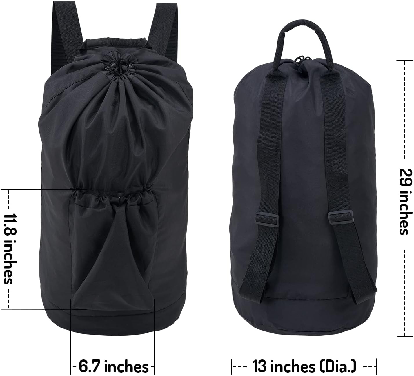 Laundry Backpack Bag, Dirty Clothes Travel Laundry Bag with Shoulder Straps for College Dorm Room (Black)