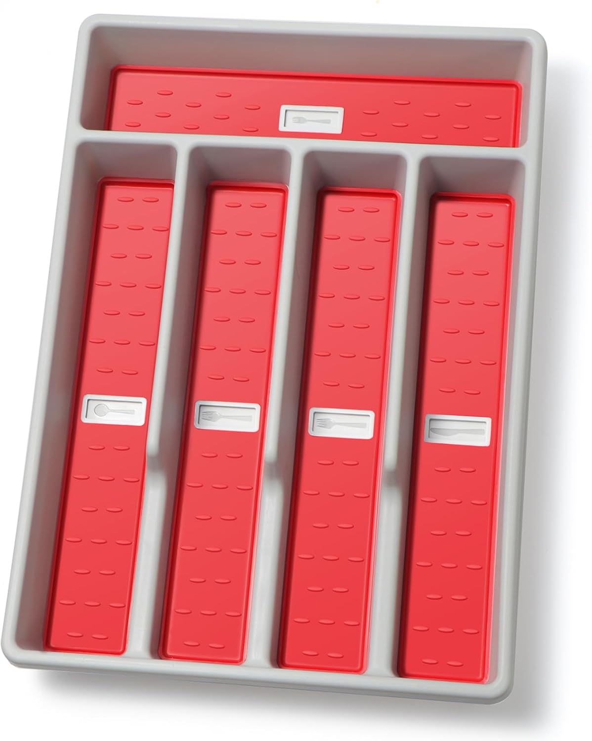 Silverware Organizer with Cutlery Icons，Silverware Tray for Kitchen Drawer，Flatware Tableware Cultery Drawer Organizer Utensil Organizer with Non-slip TPR Linings，Kitchen Organization Essentials