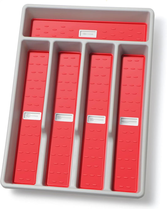 Silverware Organizer with Cutlery Icons，Silverware Tray for Kitchen Drawer，Flatware Tableware Cultery Drawer Organizer Utensil Organizer with Non-slip TPR Linings，Kitchen Organization Essentials