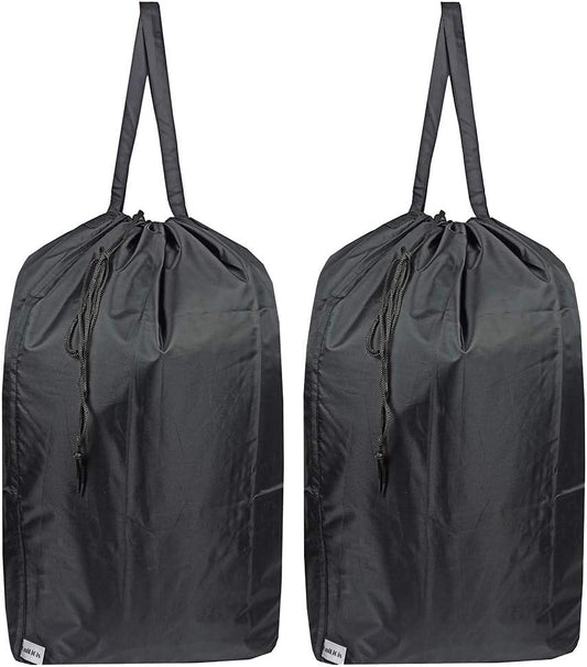 Washable Travel Laundry Bag with Handles and Drawstring (2 Pack), Heavy Duty Large Enough to Hold 3 Loads of Laundry, Fit a Laundry Basket or Clothes Hamper, 27.5x34.5 in,Black