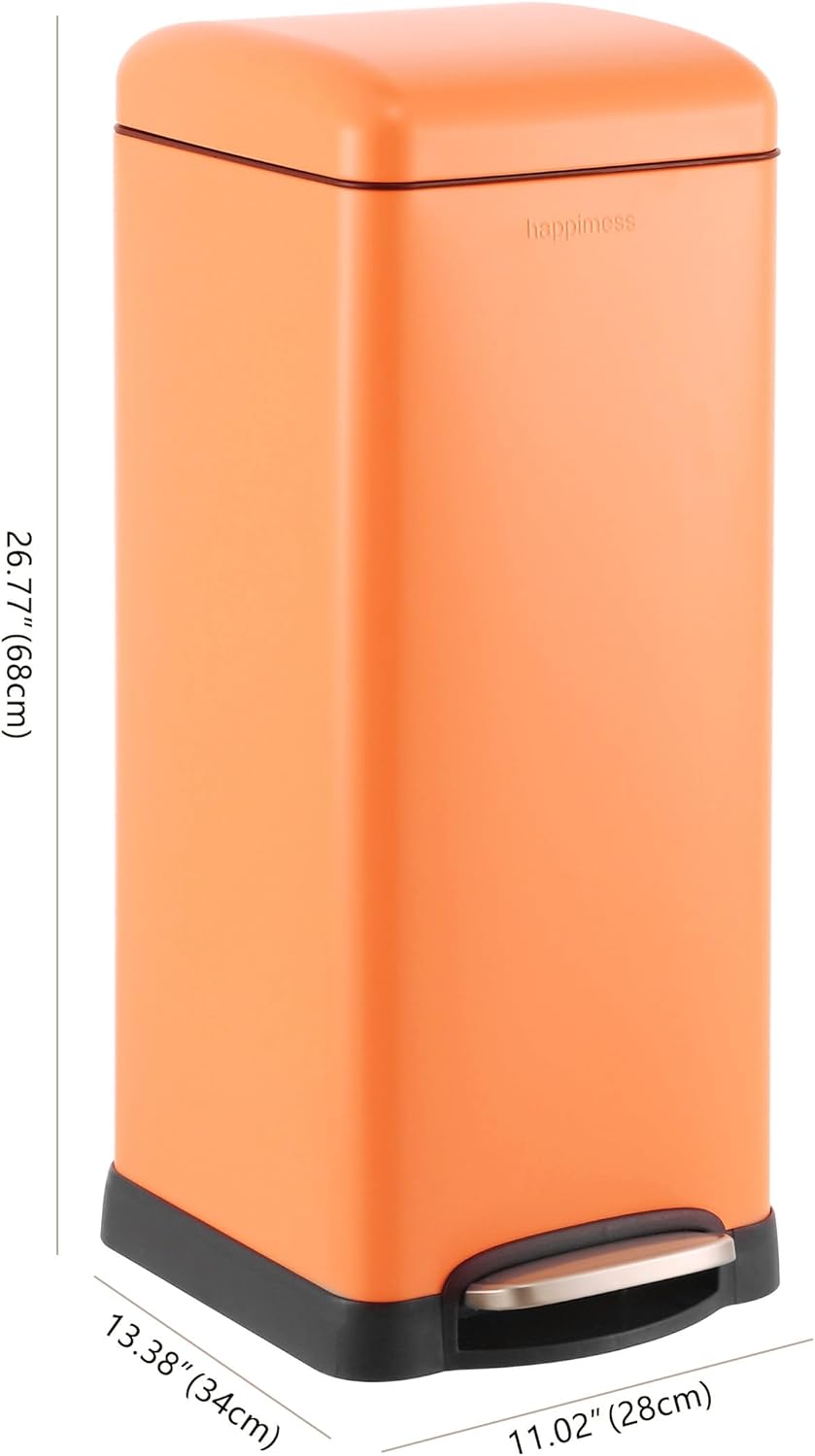 happimess HPM1007G Betty Retro 8-Gallon Step-Open Trash Can, Fingerprint Resistant, Modern, Minimalistic for Home, Kitchen, Laundry Room, Office, Bedroom, Bathroom, Carrot Cake