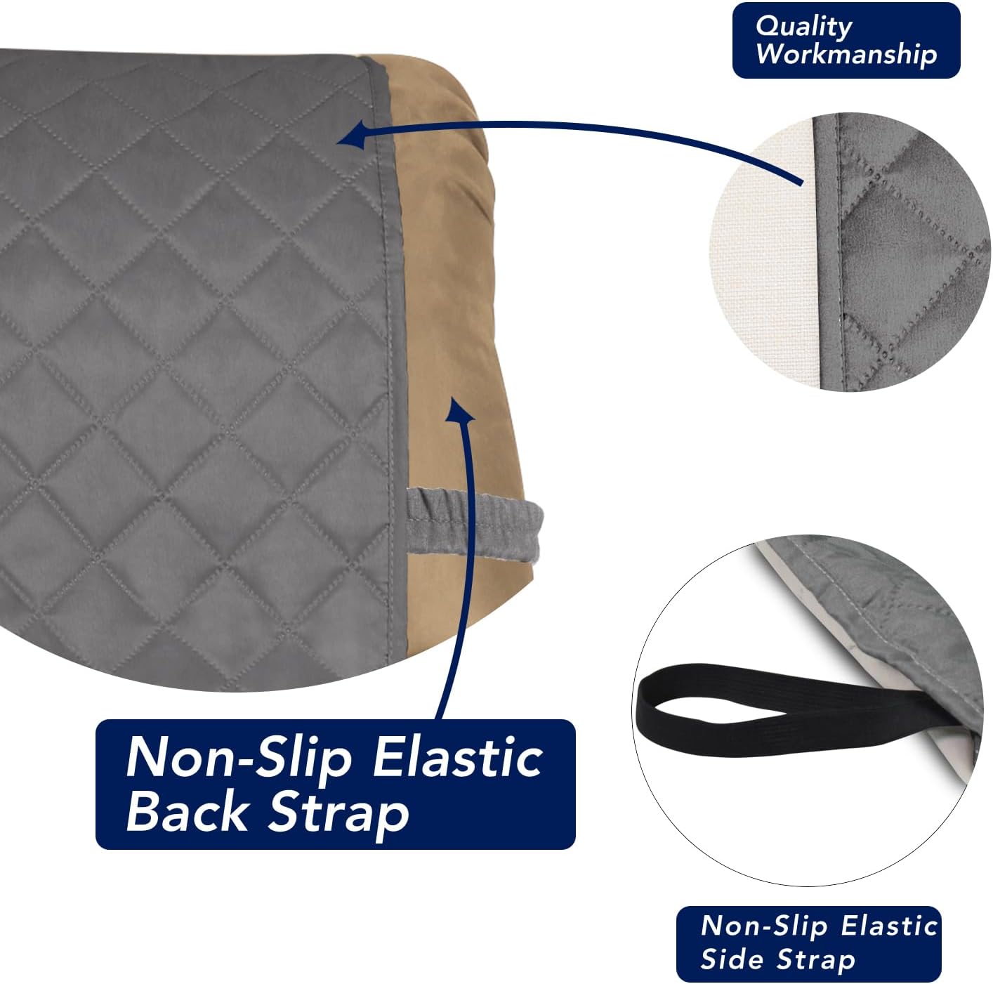 PureFit Reversible Quilted Sofa Cover, Water Resistant Slipcover Furniture Protector, Washable Couch Cover with Non Slip and Elastic Straps for Kids, Dogs, Pets (Recliner, Gray/Ivory)