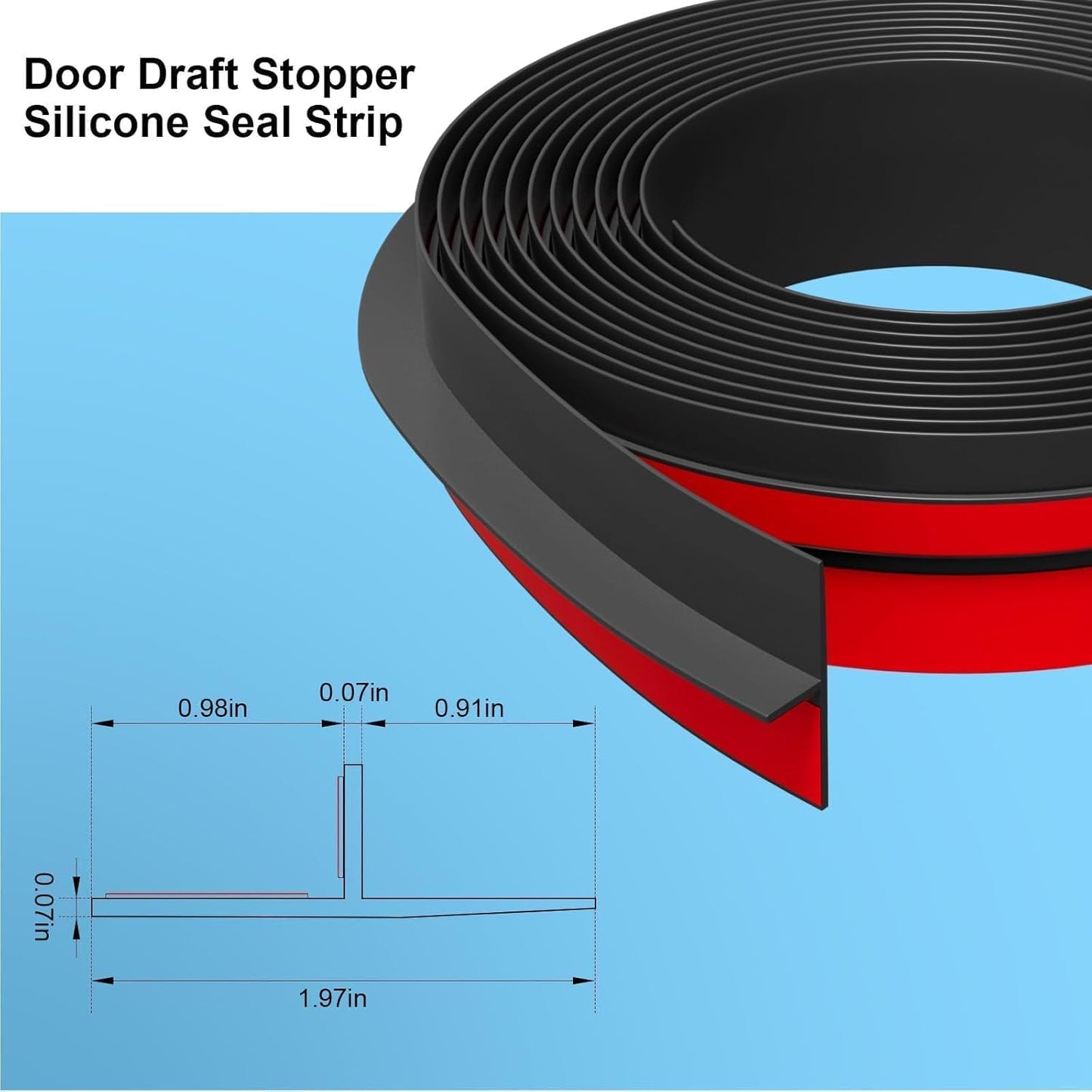 T-Shaped Door Draft Stopper, 1.97 in x 10 Ft Silicone Seal Strip for Windows Gaps, Weather Stripping Seal Strip Shower Sweep, Black