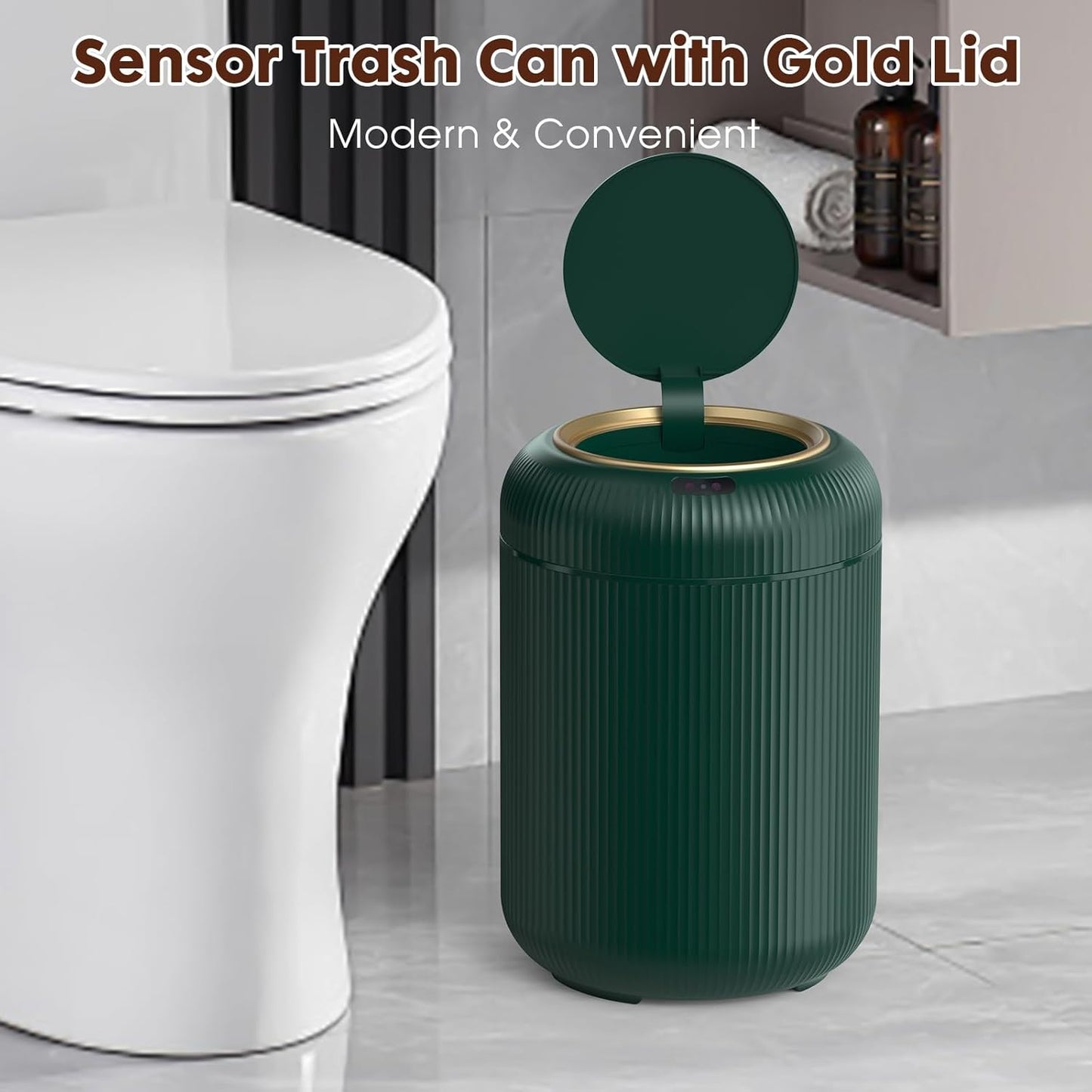 Procade Automatic Motion Sensor Bathroom Trash Can with Lid, 3 Gallon Touchless Trash Bin, Smart Plastic Garbage Can Small Green Wastebasket for Toilet, Office, rv, Bedroom, Living Room