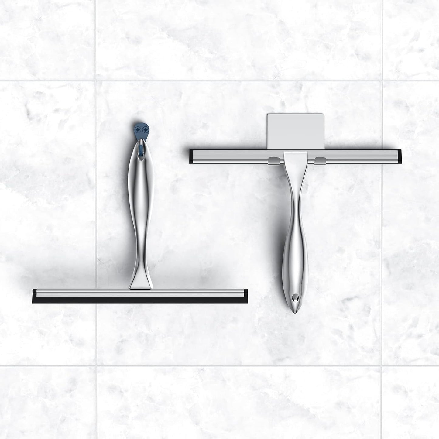 Shower Squeegee and Window Squeegee, Stainless Steel, 100% Streak-Free, Cleaner for Bathroom Showers Glass Doors, Home Mirrors, Car Windows Wiper, Adhesive Holder, Shower Door Hook, 10 Inch, Silver