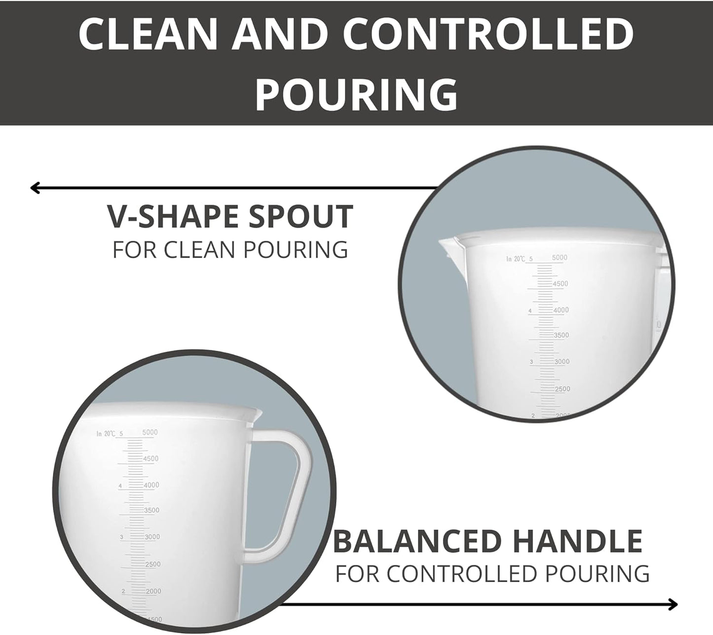 Plastic Graduated Measuring and Mixing Pitcher - 5000ml Plastic Graduated Measuring Pitcher - Soap Making Supplies for Easy Pouring & Accurate Measurements, With Handle & Pour Spout, 5 Liter