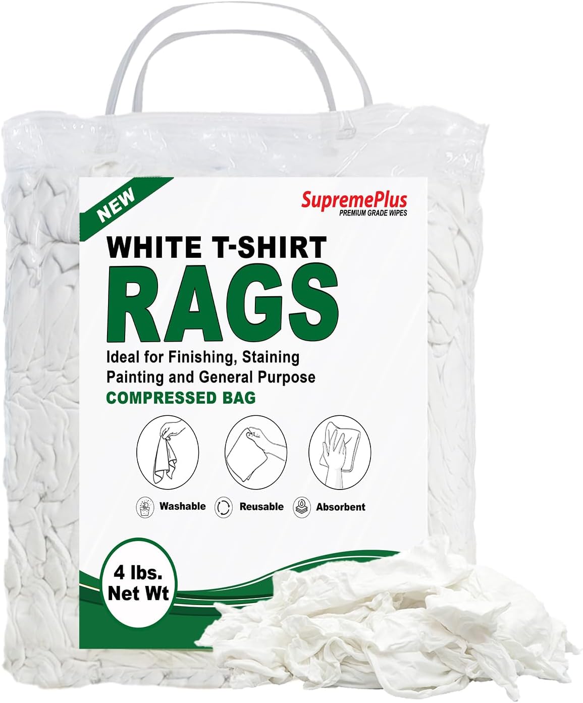 Premium White T-Shirt Cleaning Rags (4 lbs. Bag of Rags) – White Cotton Rags for Cleaning, Staining, Painting, Oil, Grease & Dust Removal – Shop Rag Bulk