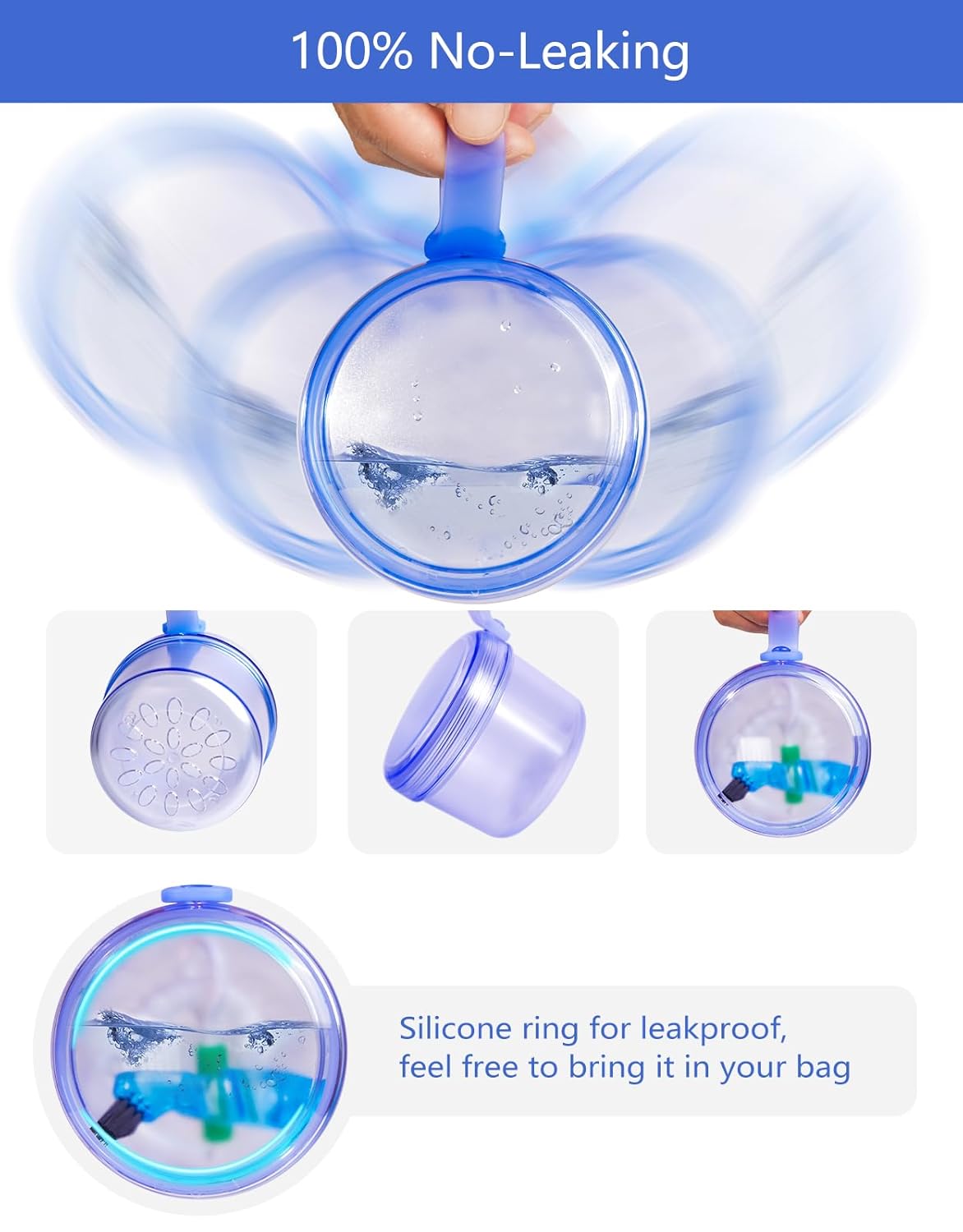 Large Denture case, No-Leak Denture Bath Box Denture Cup, Retainer Cleaning Box, Complete Clean Care for Dentures, Clear Braces, Mouth Guard, Night Guard & Retainers (transparent blue)