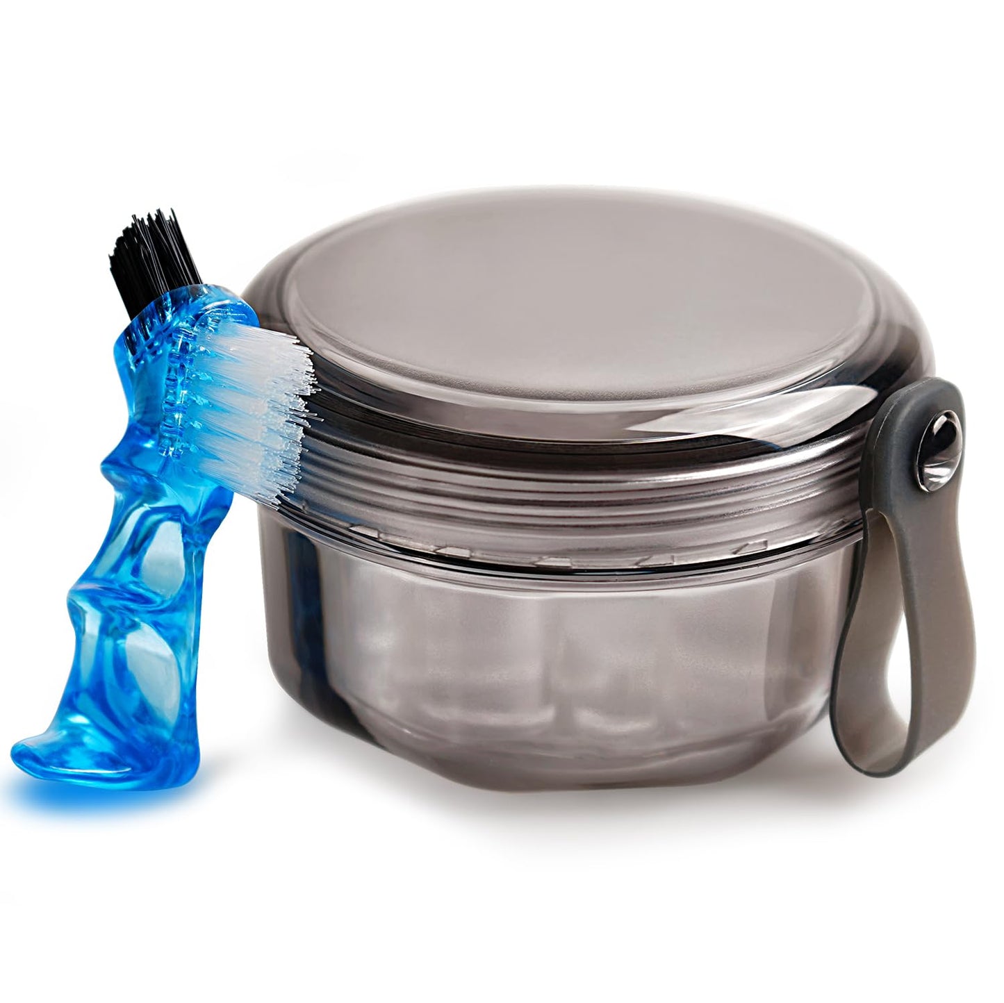 Leakproof Denture Case Denture Soaking Cup False Teeth Container, Dental Denture Bath Holder Storage Box Retainer Cleaner Case for Traveling - Leak Proof and Lid Waterproof - Transparent Black