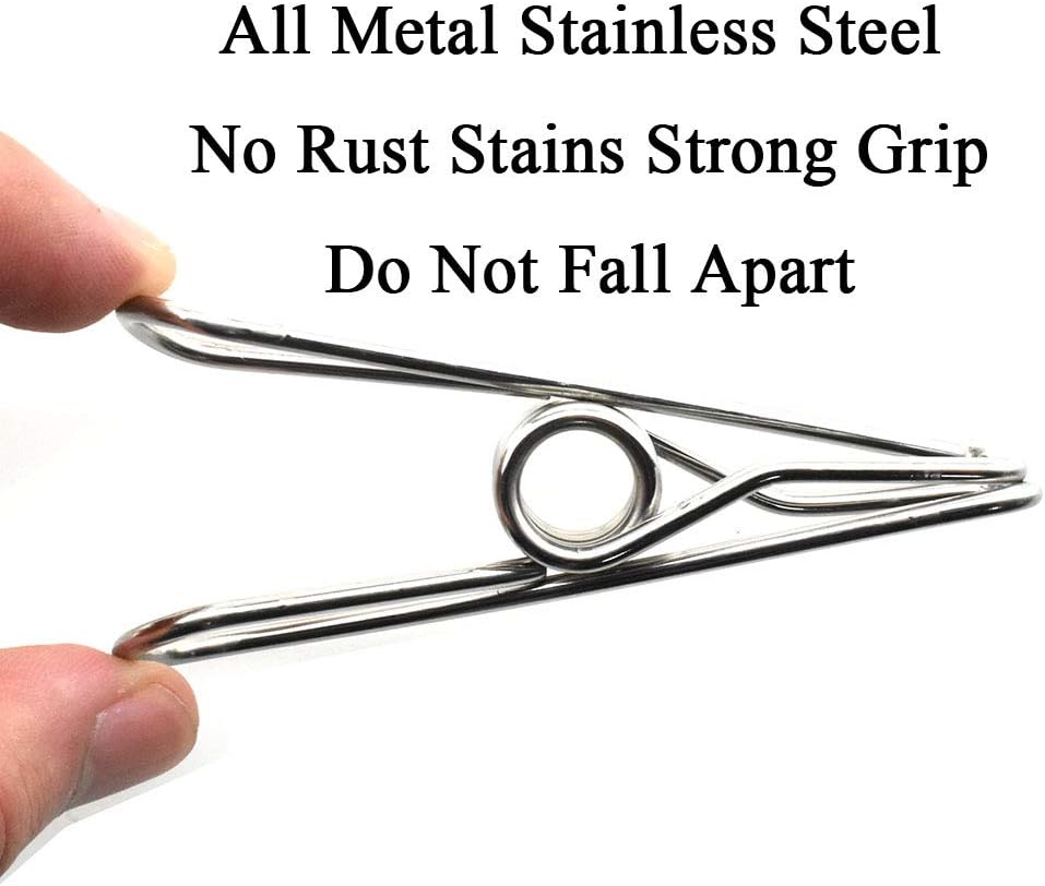 HAHIYO Clothespins Chip Clips All Metal Stainless Steel No Rust Stains Strong Grip in Heavy Wind 3.4 Inches 14 Pack Extra Large Do Not Fall Apart Open Wide for Holding Clothes Snack Bag Clamps