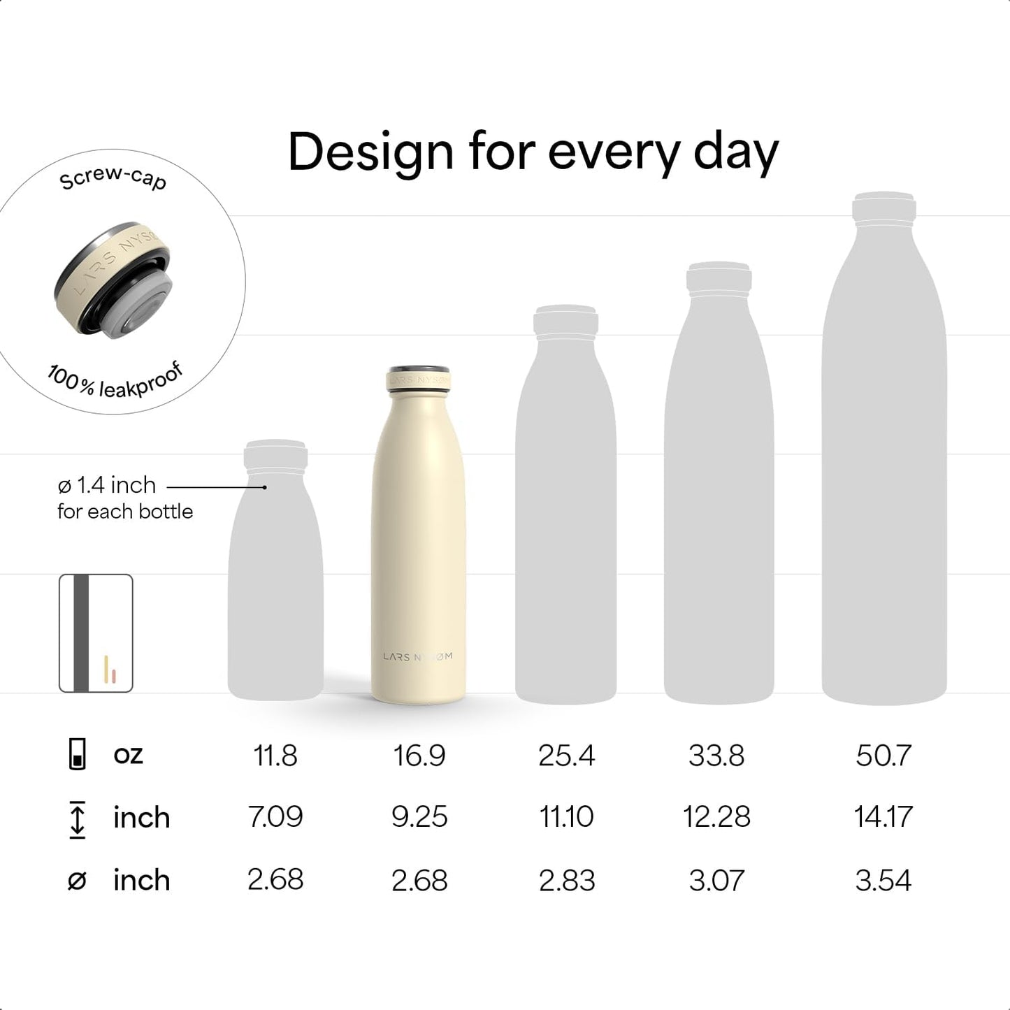 LARS NYSØM Stainless Steel Insulated Water Bottle 12oz 17oz 25oz 34oz 51oz | Insulated Thermo Flask for Hot and Cold Beverages | Leakproof Drinking Bottle (Taupe Brown, 17oz)