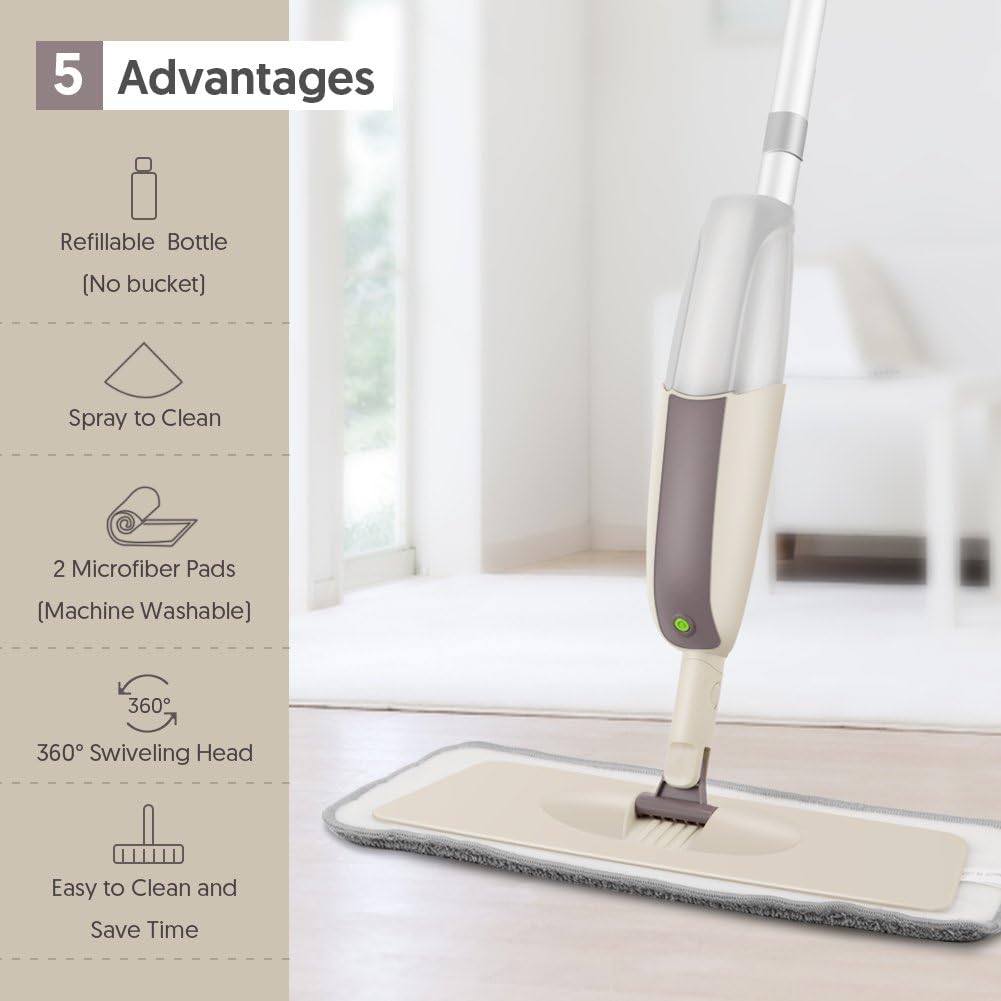 Spray Wet Mops for Hardwood Floor Cleaning - MEXERRIS Dust Dry Mops with 3 Reusable Washable Pads Wood Floor Mop with Spray Home Commercial Use Hardwood Laminate Wood Ceramic Tiles