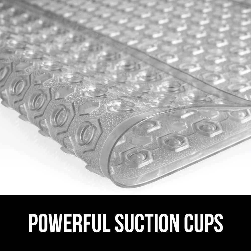 GORILLA GRIP Patented Square Shower Stall Mat, Small Bathtub Floor Mats for Stand Up Showers with Suction Cups and Drainage Holes, Machine Washable, Soft on Feet, Bathroom Accessories 21x21 Inch, Gray