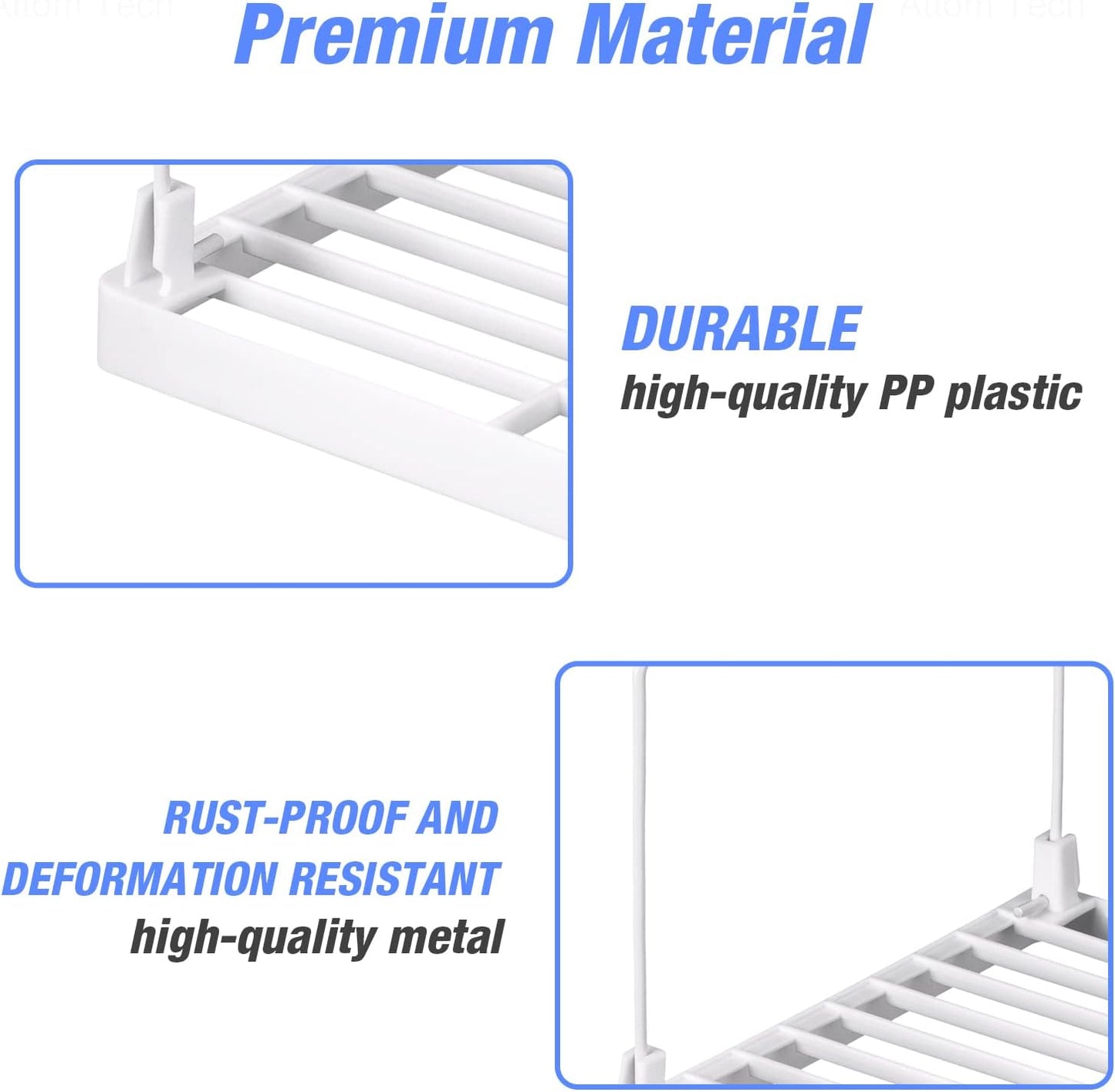 NiHome 4-Pack Stackable Plastic Kitchen Storage Shelf Foldable Rack - White Kitchen Cabinet Organizer and Storage Shelves Stackable Expandable Storage Racks for Counter Cabinet Pantry