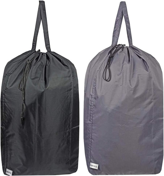 Washable Travel Laundry Bag with Handles and Drawstring, Heavy Duty Large Enough to Hold 3 Loads of Laundry, Fit a Laundry Basket or Clothes Hamper, 27.5x34.5 in,Grey and Black