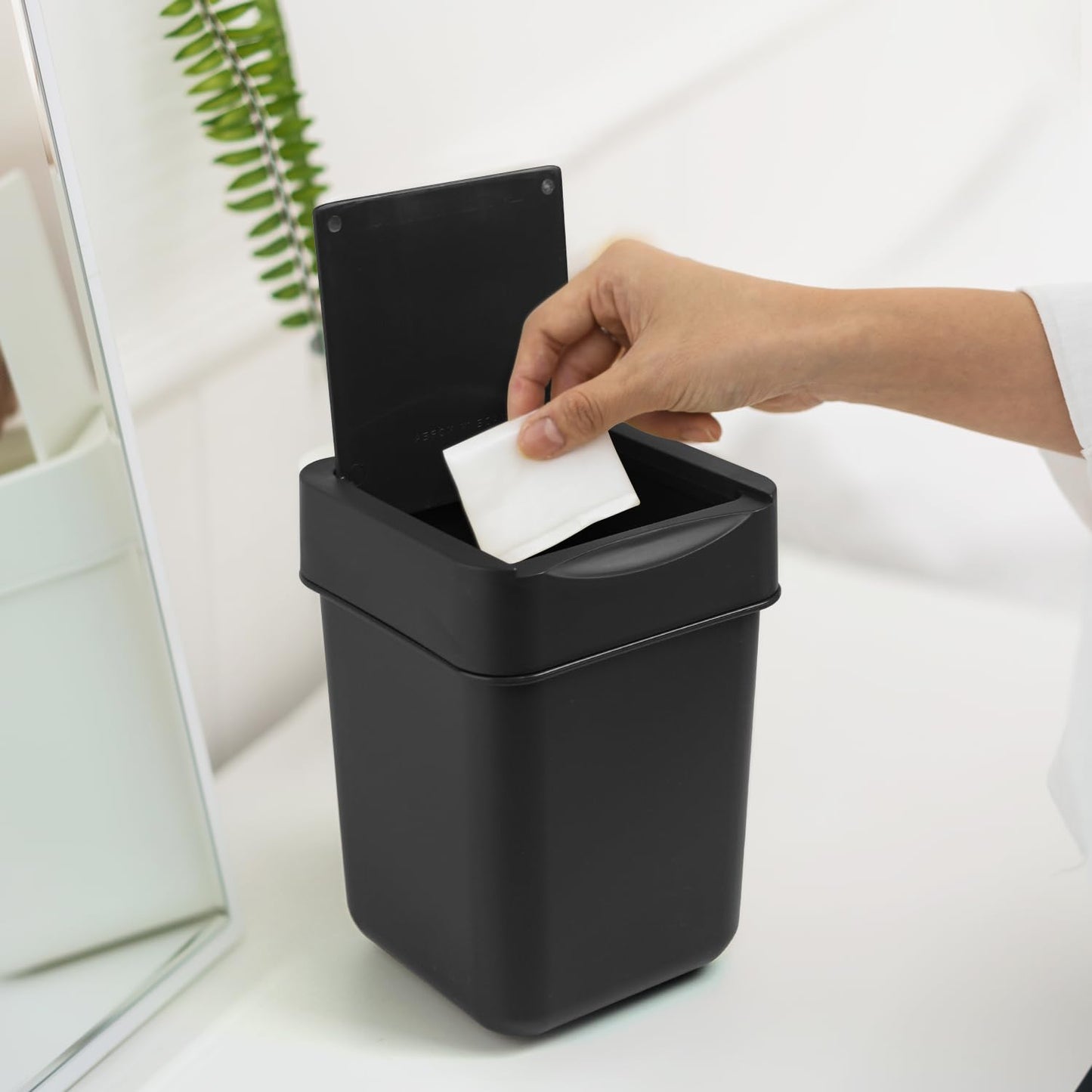 carrotez Mini Trash Can, Coffee Bar, Vanity, Desk, Countertop, 2 Liter/ 0.5 Gallon, Mini Wastebasket, Garbage Container Bin - Black