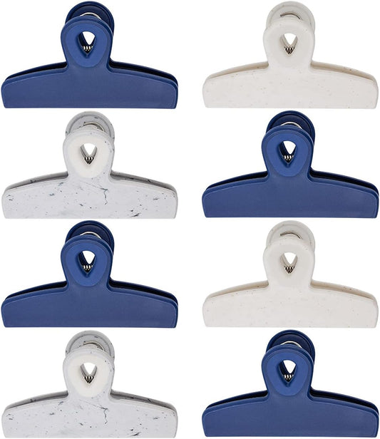COOK WITH COLOR Bag Clips - Heavy Duty Chip Clip and Refrigerator Magnet Clips for Food Storage with Air Tight Seal Grip, Blue and White, Pack of 8 Large Clips