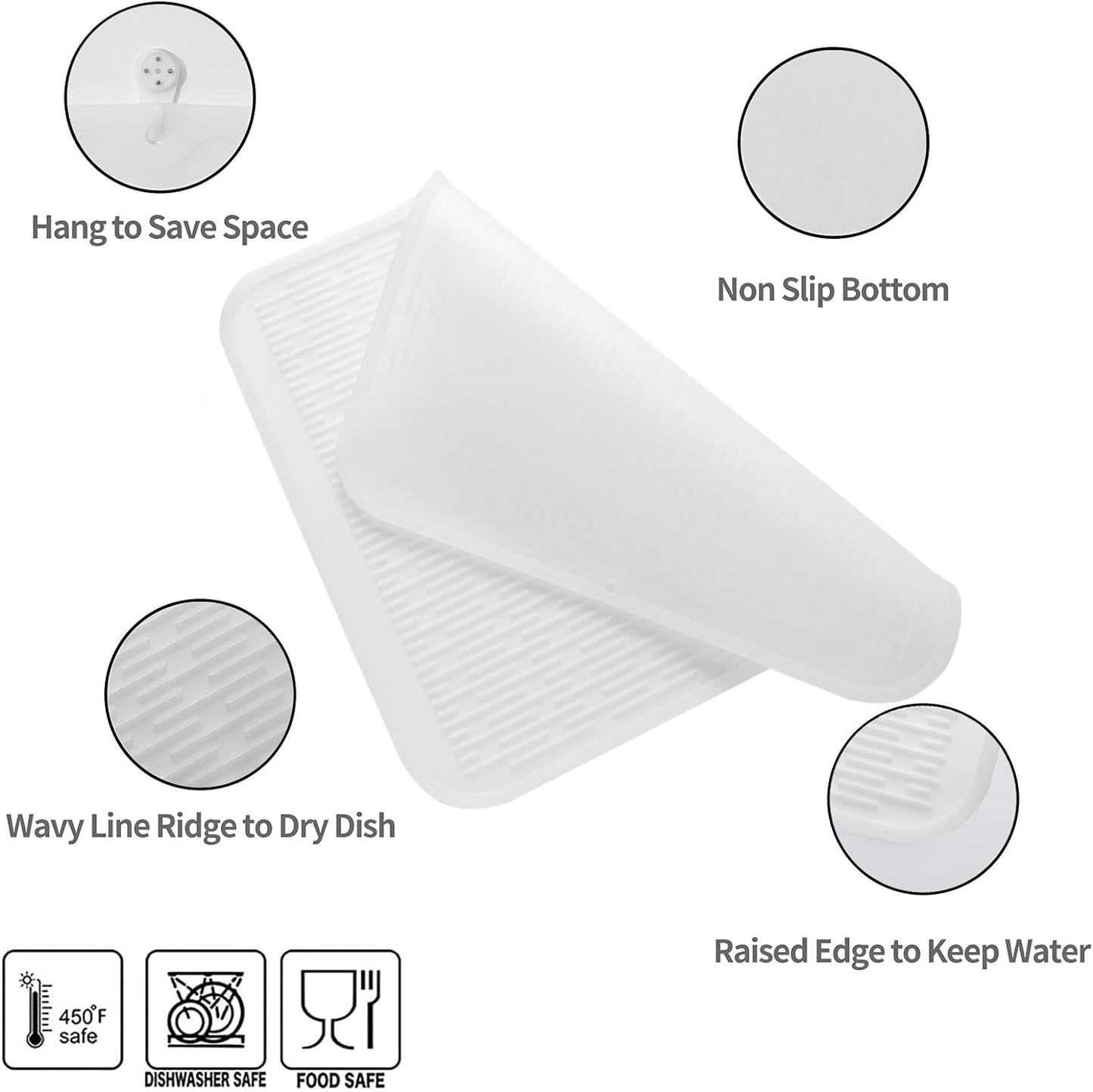 Silicone Dish Drying Mat for Multiple Usage,Easy clean,Eco-friendly,Heat-resistant Silicone Mat for Kitchen Counter or Sink,Refrigerator or Drawer Liner Translucent 2XL 24 inches x 18 inches