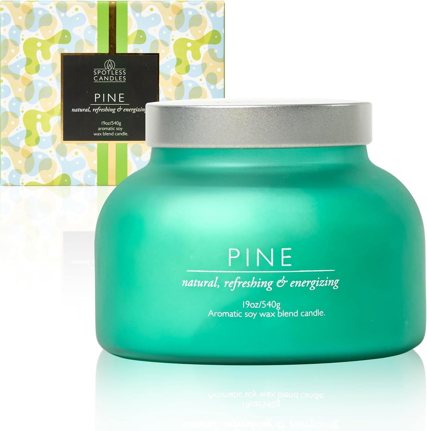 Pine Candle Large Volcano Jar -19oz 4"x5" Giant Candle with Wooden Wick, Gold Leaf Foil Gift Box & Highly Protective Shipping Box - Spotless Leopard