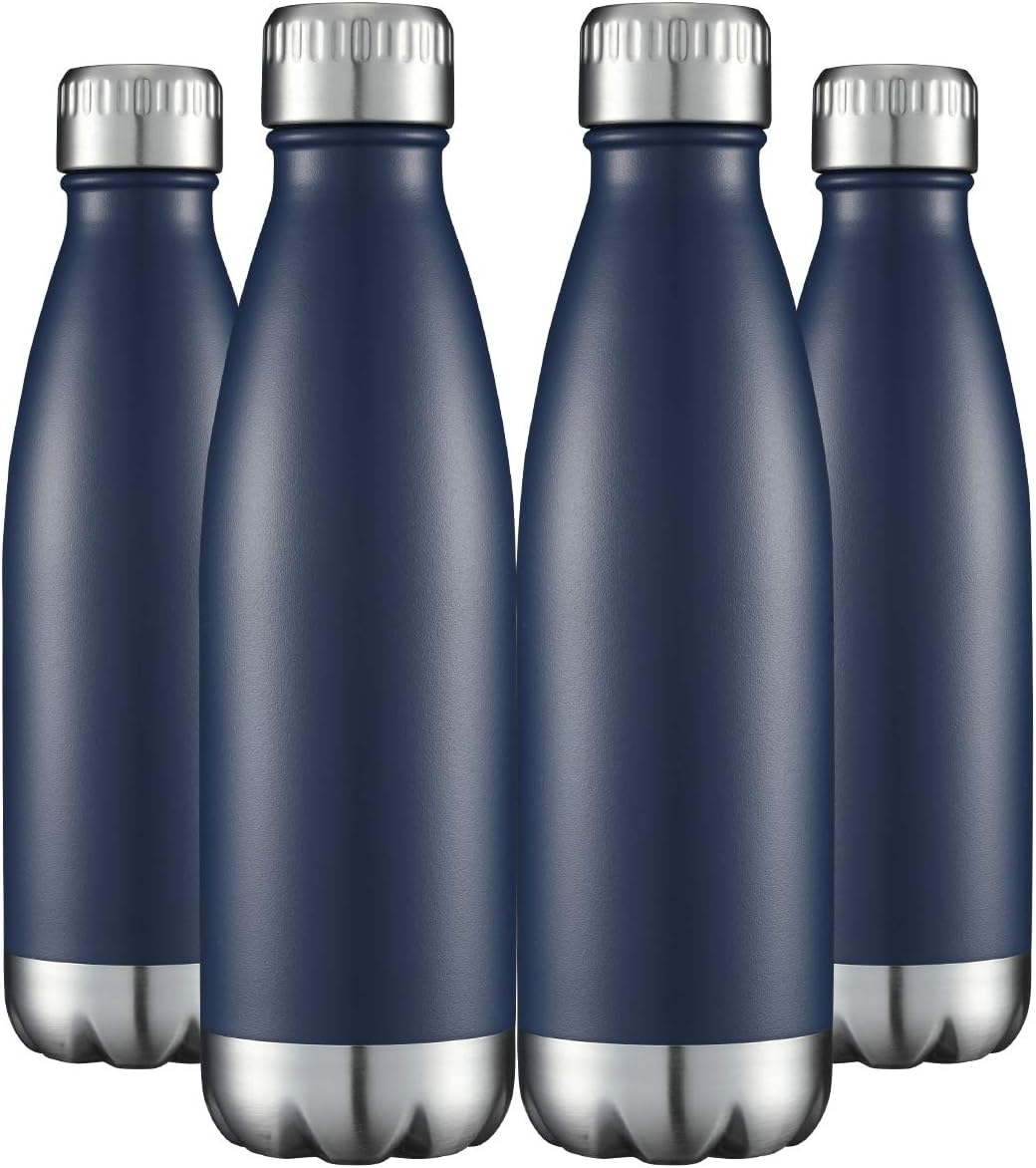 HASLE OUTFITTERS 17oz Stainless Steel Water Bottles Bulk, Vacuum Insulated Water Bottles Double Walled Powder Coated Reusable Metal Sports Water Bottles Keep Drinks Hot and Cold, Navy, 4Packs