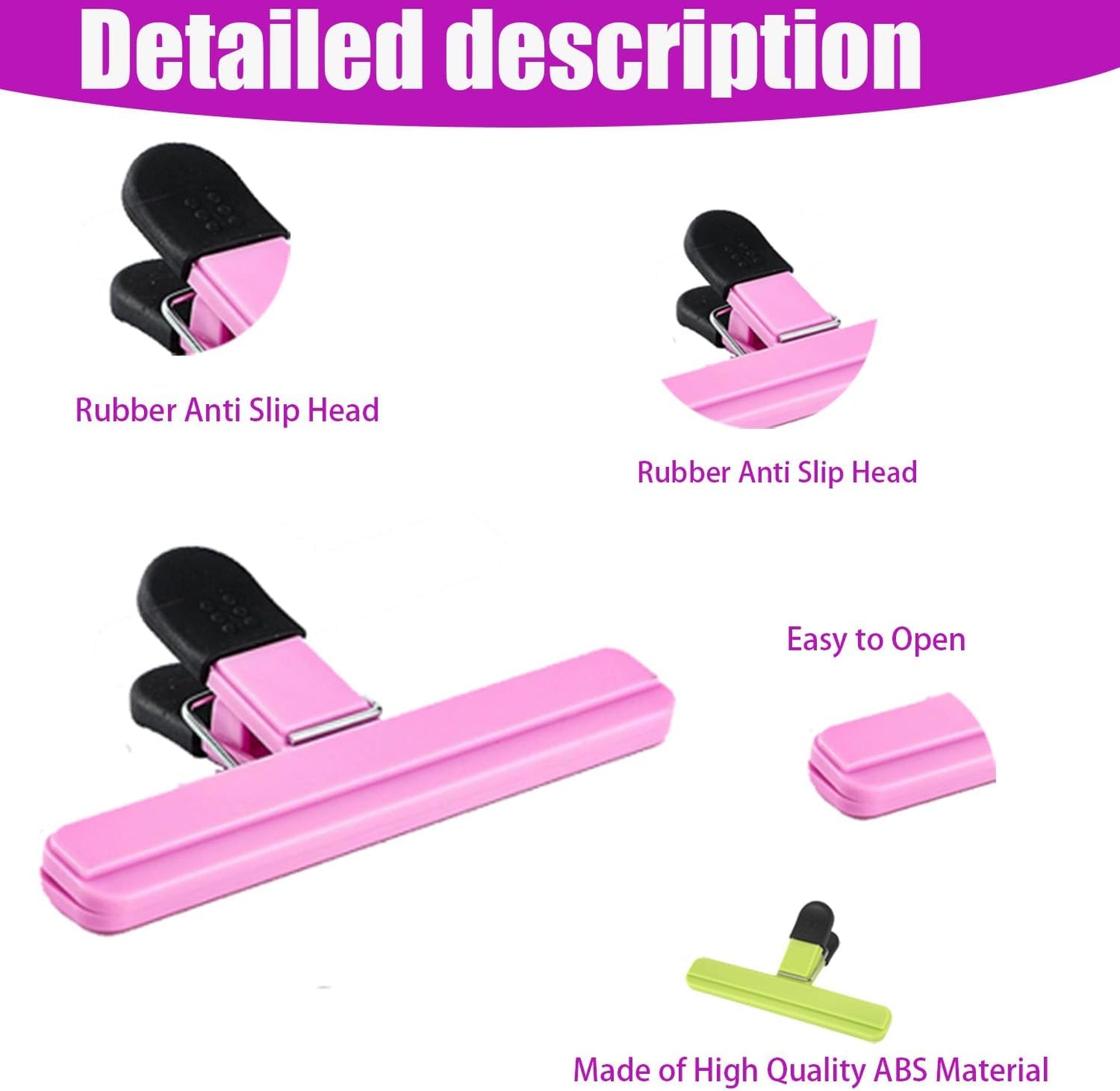 6 Pack Heavy Duty Bag Clip - Large Food Storage Clips for Chips, Snacks, Seal Bags - Durable Plastic Sealing Clips for Home, Office (3.5 x 6 Inch)