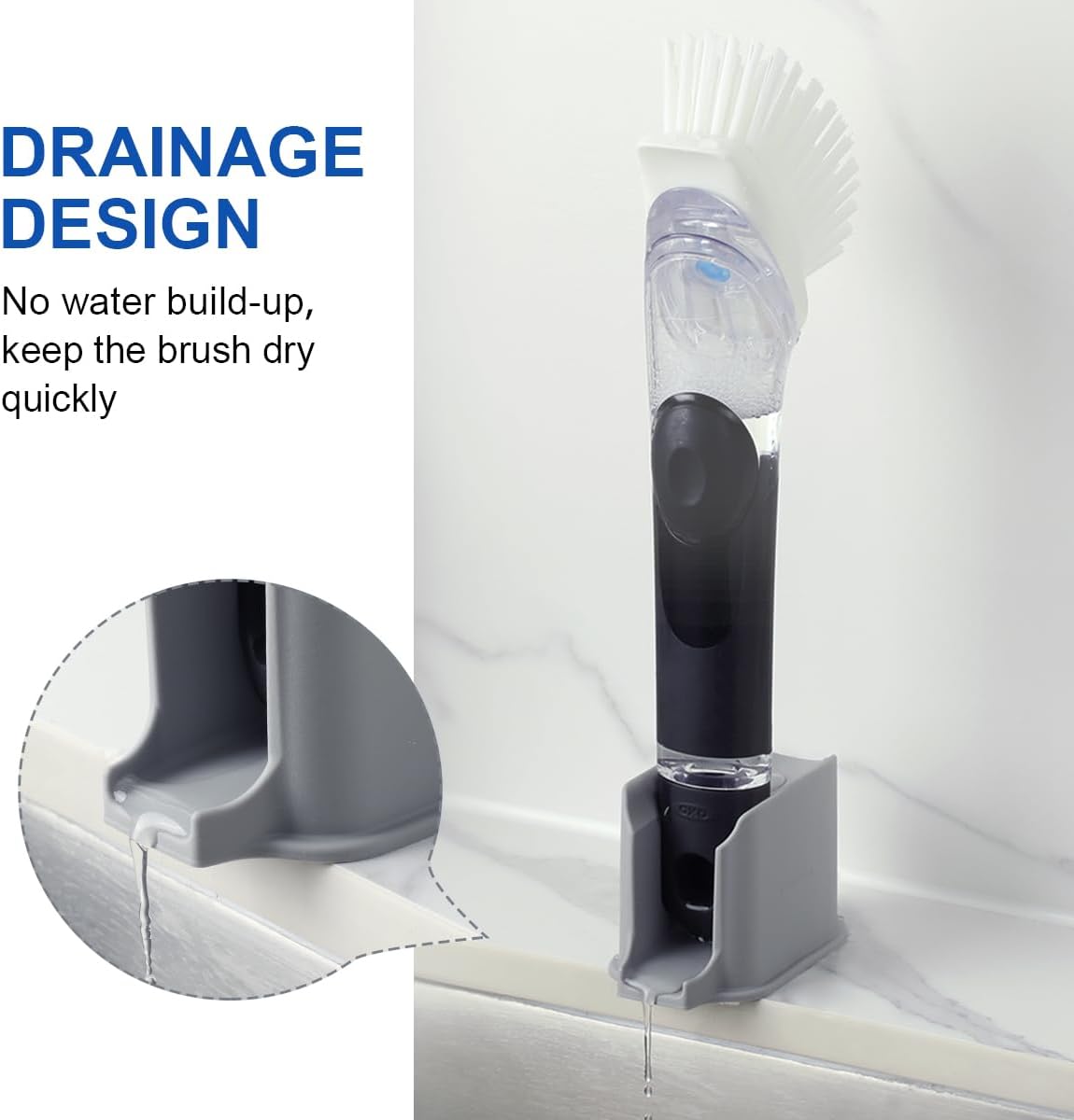 LANMU Dish Brush Holder Compatible with OXO Soap Dispensing Brush (Old Version), Dish Wand Caddy Storage for Kitchen Sink Counter, Auto-Draining, Silicone