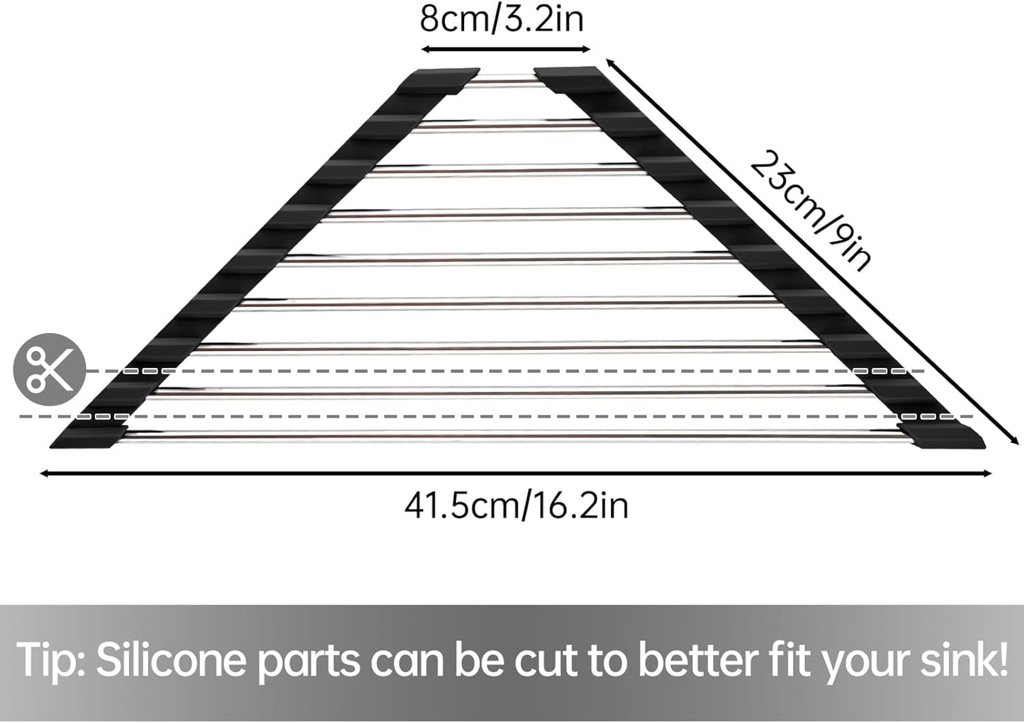 Tomorotec Foldable Stainless Steel Triangle Roll-Up Dish Drying Rack for Small Sink Corners - Over-The-Sink Multipurpose Kitchen Drainer, Rustproof Organizer, Trivet and Shelf - Space-Saving (Black)