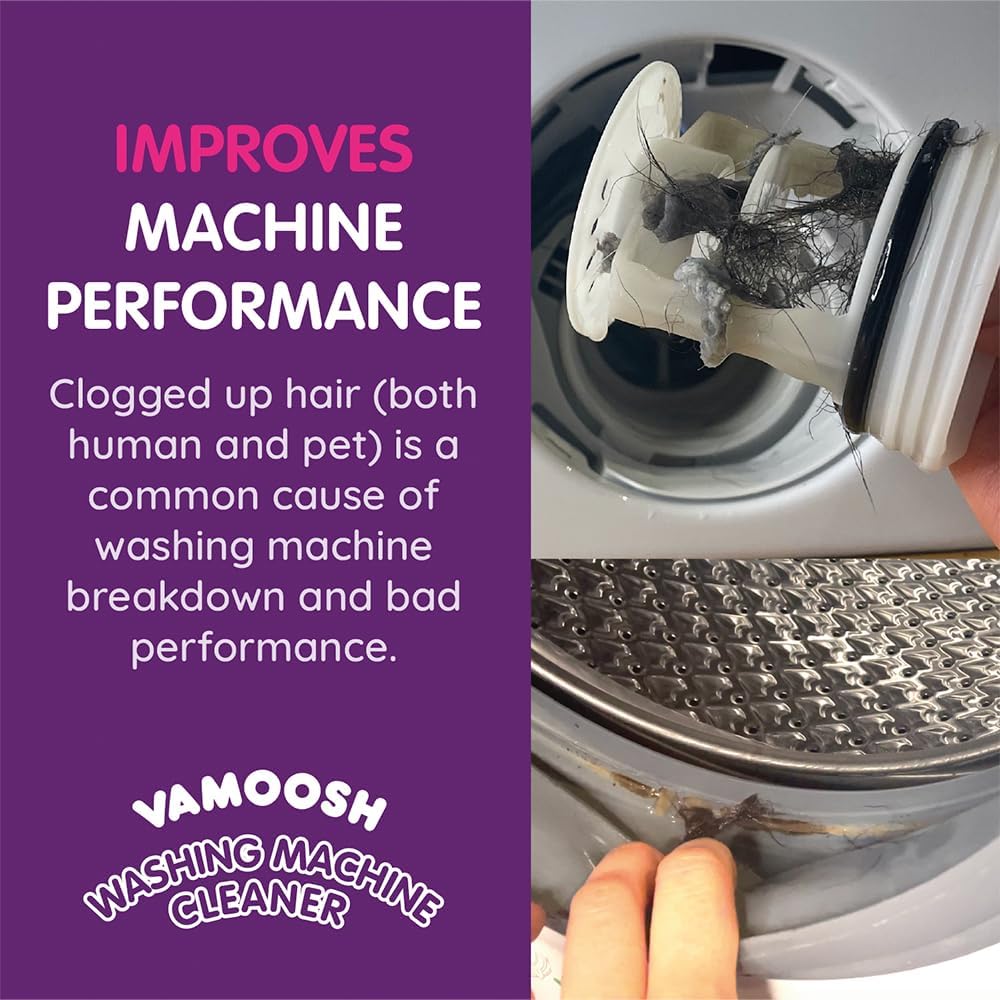 Vamoosh 6-in-1 Washing Machine Cleaner | Dissolves Pet Hair | Prevents Blockage | Grapefruit Scent | Removes Limescale | Deep Clean | Eliminates Odor | Made in the UK | 150g (Pack of 2)