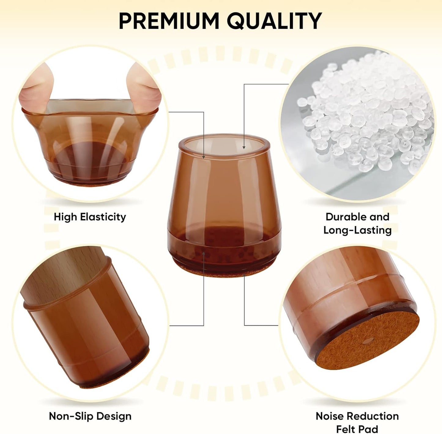 BALEINE 16 Pack Silicone Chair Leg Floor Protectors, Stool Leg Protectors Cap, Non-Slip Chair Leg Caps for Hardwood Floors (Brown & Small, 16 Pack)