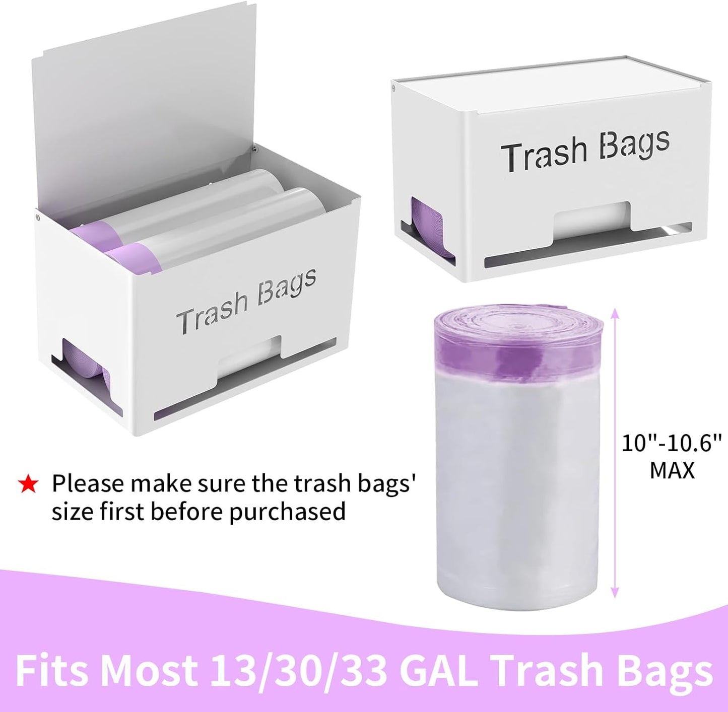 2-Pack Trash Bag Holder Dispenser, Stackable Garbage Bag Dispenser, Extra Large Trash Organizer for Kitchen Laundry Under Sink, Wall Mounted or Freestanding, Metal White