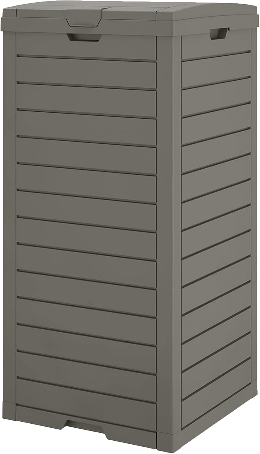 Outdoor Trash Can, 31 Gallon Garbage Can with Tiered Lid and Drip Tray, Waterproof Resin Patio Waste Bin for Garden, Backyard, Deck