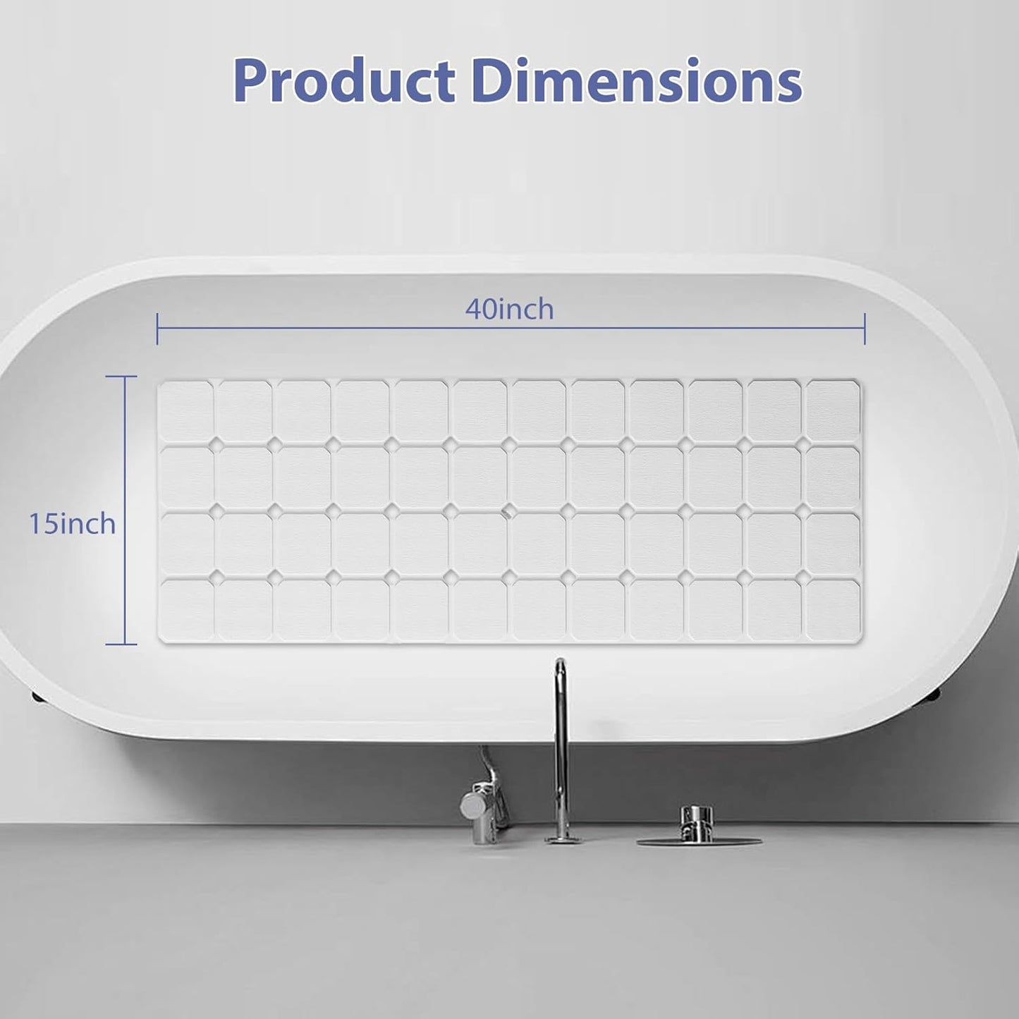Bathtub Mat Non Slip Silicone Foldable Extra Long Tub Mat Strong Suction Cups & Large Drain Holes, Durable,Machine Washable for Smooth Surfaces Shower Mat, Ideal for Families Beige,15"x40" White