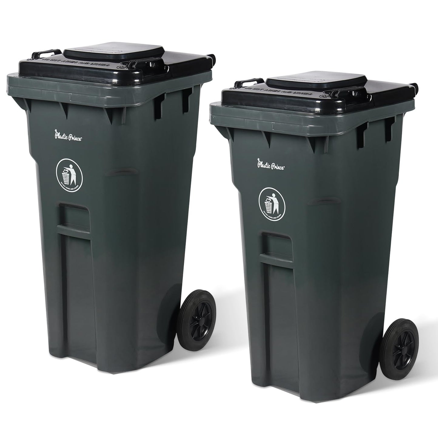 32 Gallon Trash Can Lid Outdoor Trash Can with Lid and Wheels Heavy-Duty Trash Bin for Outside Plastic 32 Gallon Garbage Can Wheeled Gray for Hospitals Restaurants Offices, Pack of 2