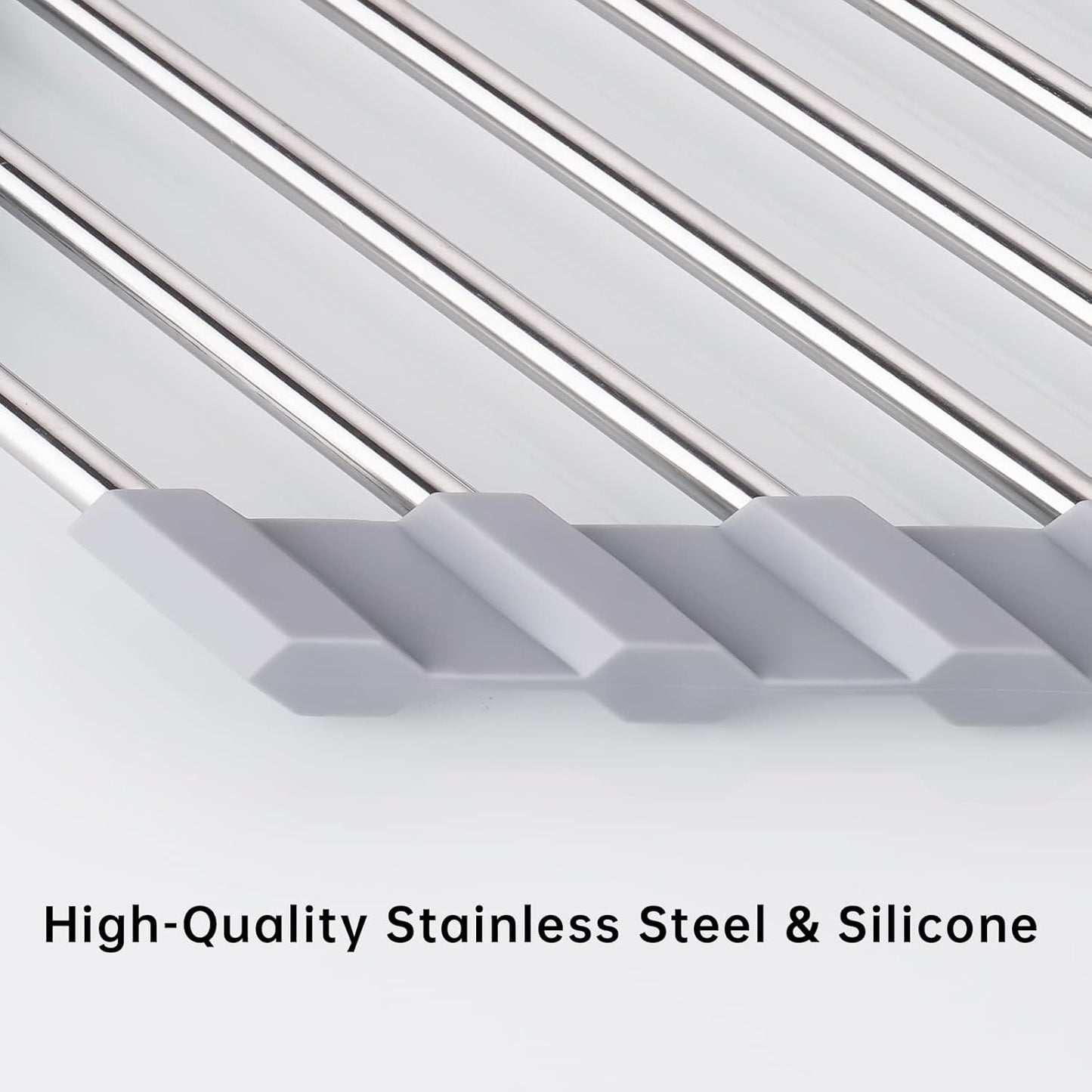 Tomorotec Triangle Roll-Up Dish Drying Rack for Sink Corner Small Foldable Stainless Steel Over The Sink Multipurpose Kitchen Drainer Caddy Organizer Storage Space Saver Shelf Holder (Gray)