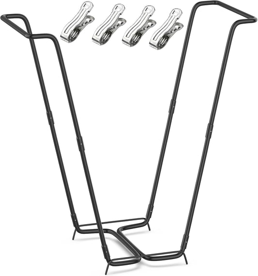 Outdoor Trash Bag Holder Metal Garden Trash Bag Holder for Yard Waste Stand Holds 30-45 Gallons Leaf Bag Holder with 4 Clips for Leaves Camping Lawn Party Weeding Yard Gardening（1pcs+4clips）