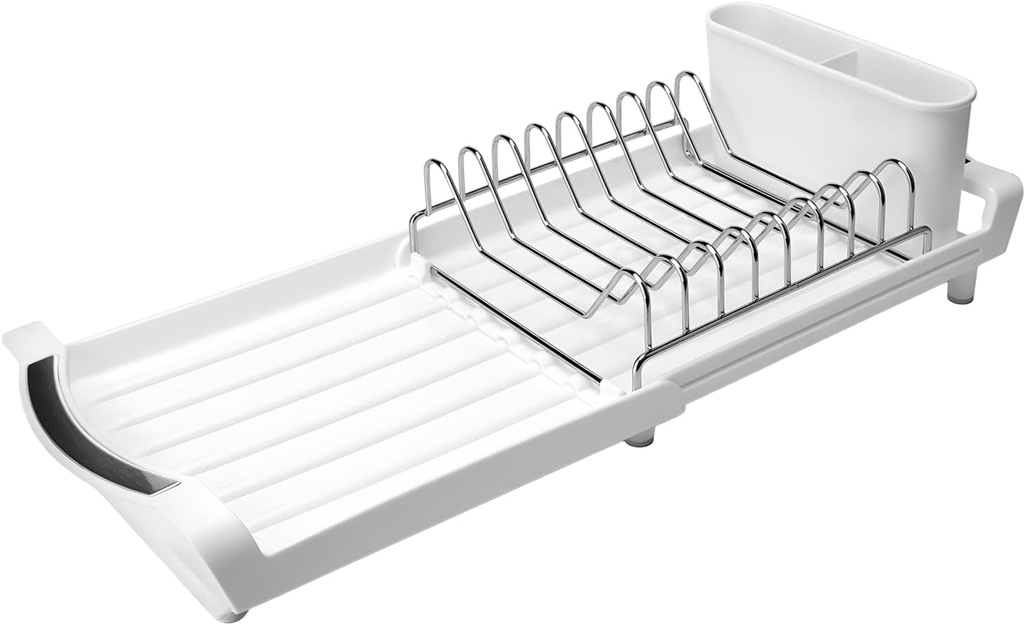 Dish Drying Rack Compact Expandable - A Space-Saving, Stainless Steel, Rust-Resistant Dish Drainer for Kitchen and Apartment Countertops/Sink Cabinets, Extendable from 11.42 to 19.9 inches (White)