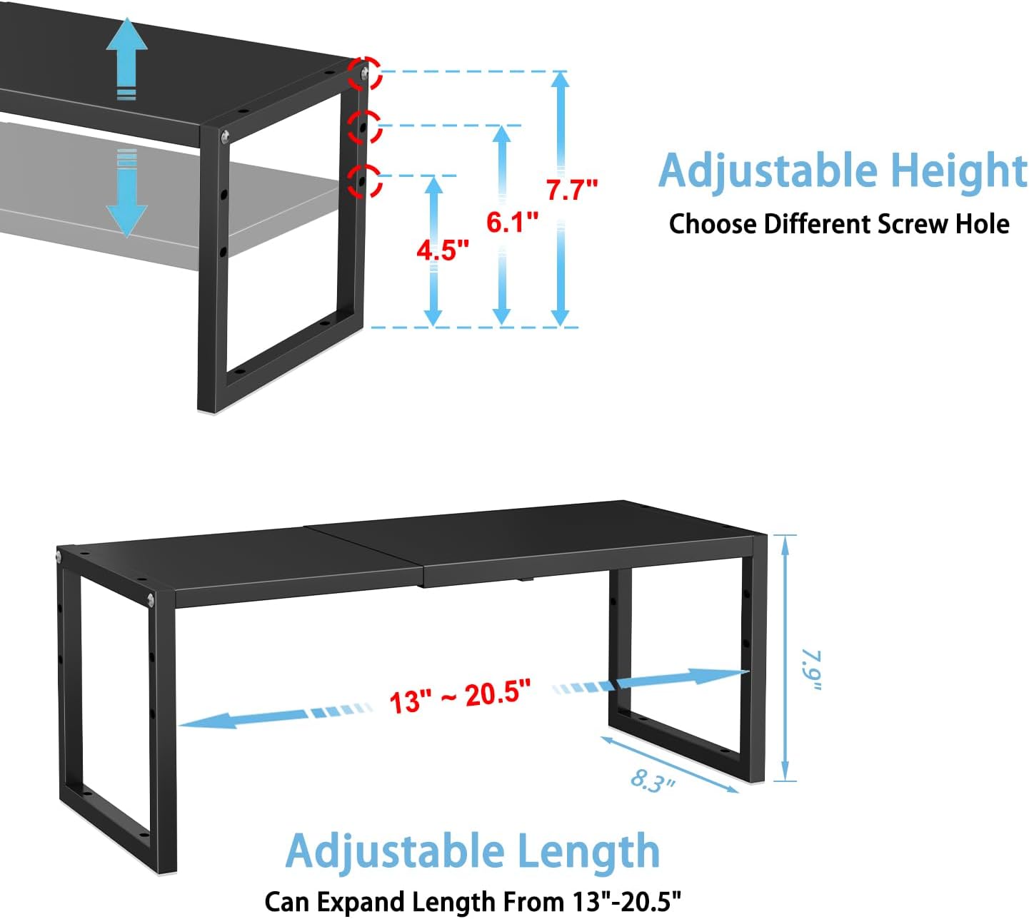2 Pack Expandable Kitchen Cabinet Shelves Organizer,Heavy Duty Metal Shelving Units and Storage,Stackable Adjustable Kitchen Storage Organization Shelves Rack for Counter Cupboard Pantry,Length:20.5"