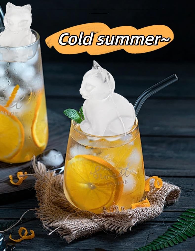 Cute 3D Cat Silicone Ice Cube Tray Mold Cartoon Animal Ice Box BPA-Free (Pink)