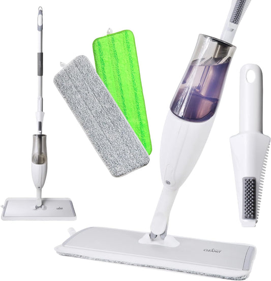 Don Aslett's Spray Mop Plus+ for Floor Cleaning| 360° Rotatable Head | Reusable Microfiber Pad | Rubber Scraper | Refillable Bottle | Suitable for All Floor Types Including Laminate, Hardwood, Tile