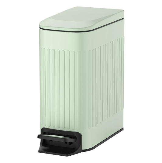 TIPGO Slim Bathroom Trash Can with Lid Soft Close, Step Pedal, 6 Liter / 1.6 Gallon Stainless Steel Trash Bin, Small Garbage Cans for Bedroom, Office, Kitchen (Green)