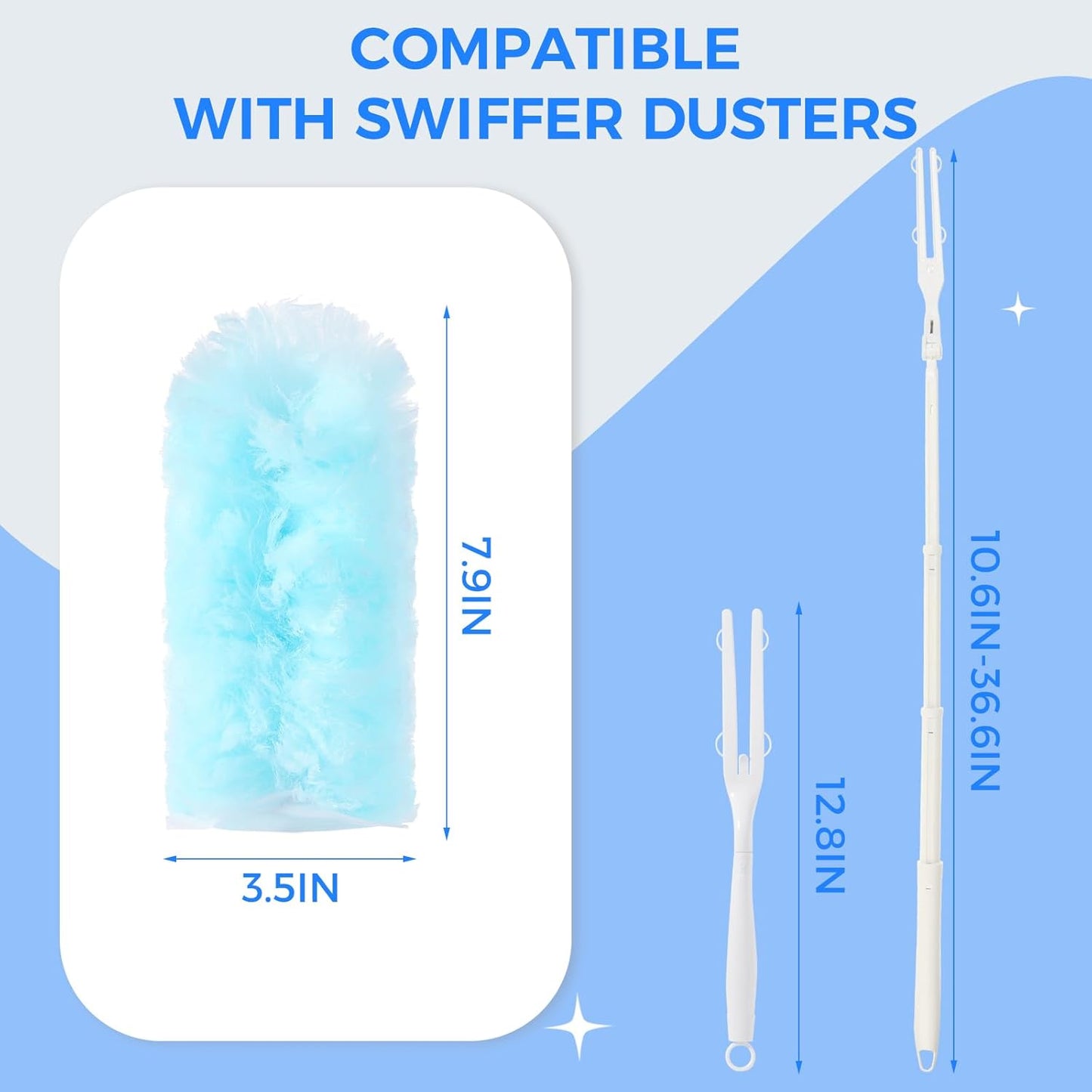 30 PCS Disposable Dusters Refills, 360 Degree Microfiber Duster Refills Kit with Extended Handle, Electrostatic Disposable Duster for Cleaning (1 Long Handle + 1 Short Handle + 30 Refills)