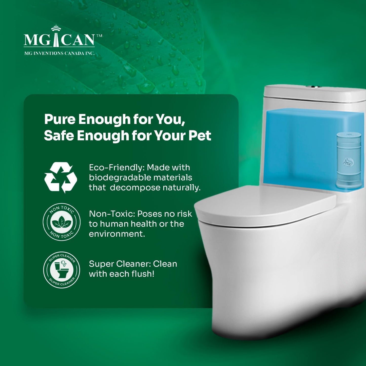 MGICAN Patented Automatic Toilet Cleaning System(ATCS) | Non-Toxic | Bleach Free & Long-Lasting | In Tank Toilet Bowl Cleaner | Cleans & Removes Stains in Every Flush| UL-Certified, 1 Pack