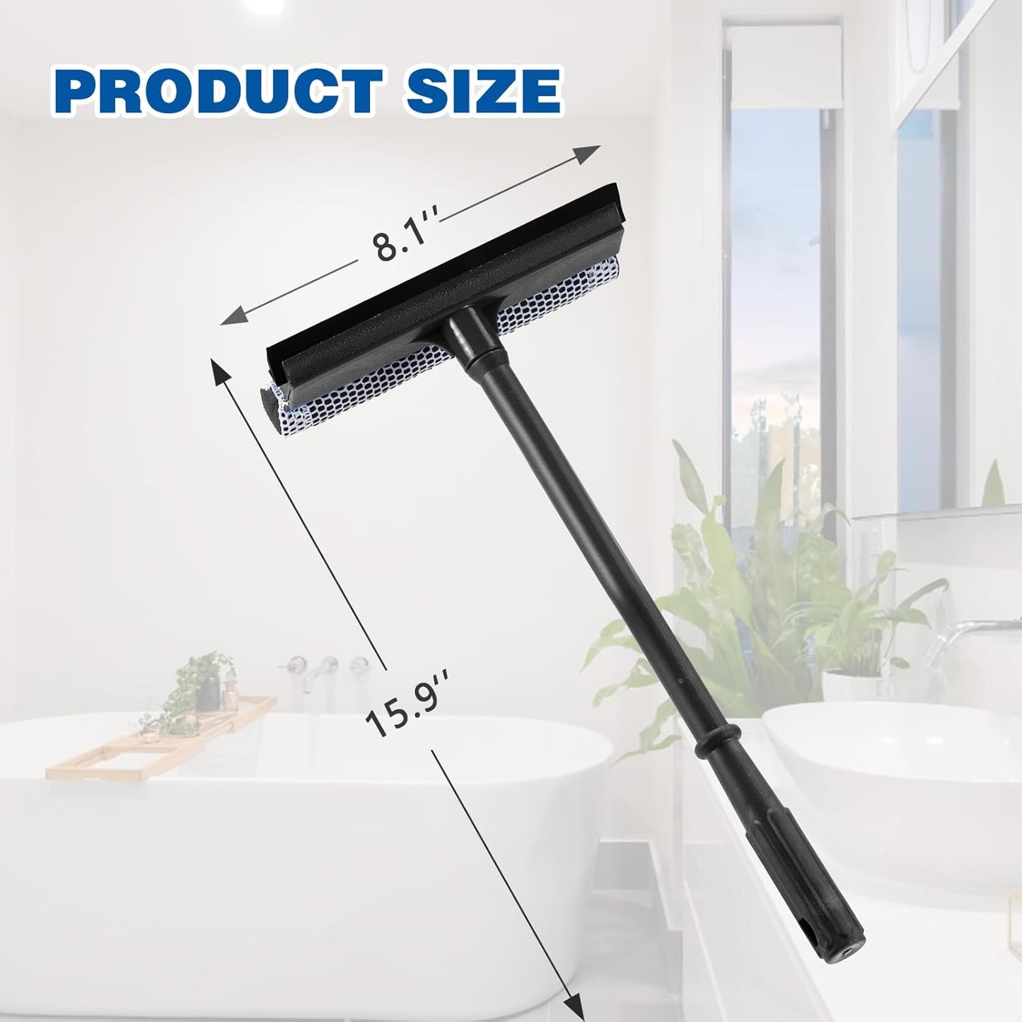15.9" Window Squeegee for Car,2 in 1 Window Cleaner with Long Stainless Steel Handle,Sponge Car Squeegee for Gas Station, Glass,Shower,Outdoor High Window Cleaning (15.9")